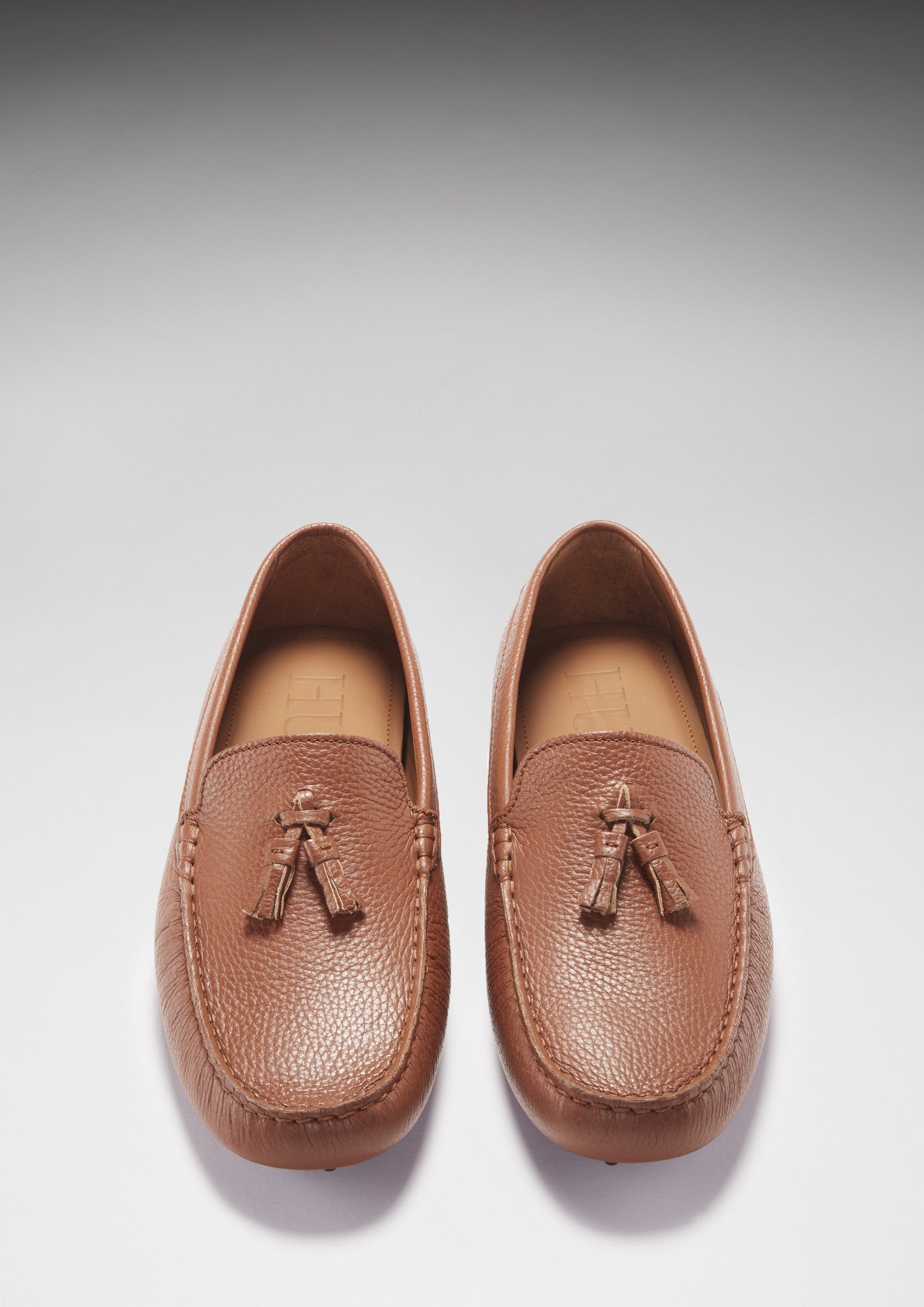 Tasselled Driving Loafers, tan grain leather