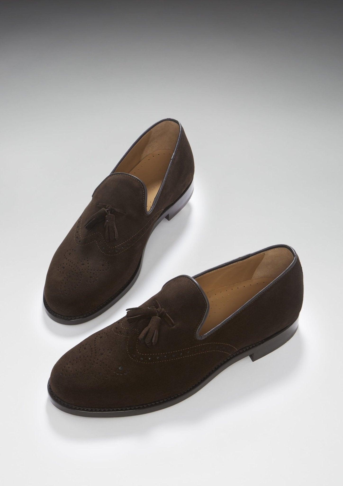 Brown Suede Tasselled Brogues, Welted Leather Sole - Hugs & Co.