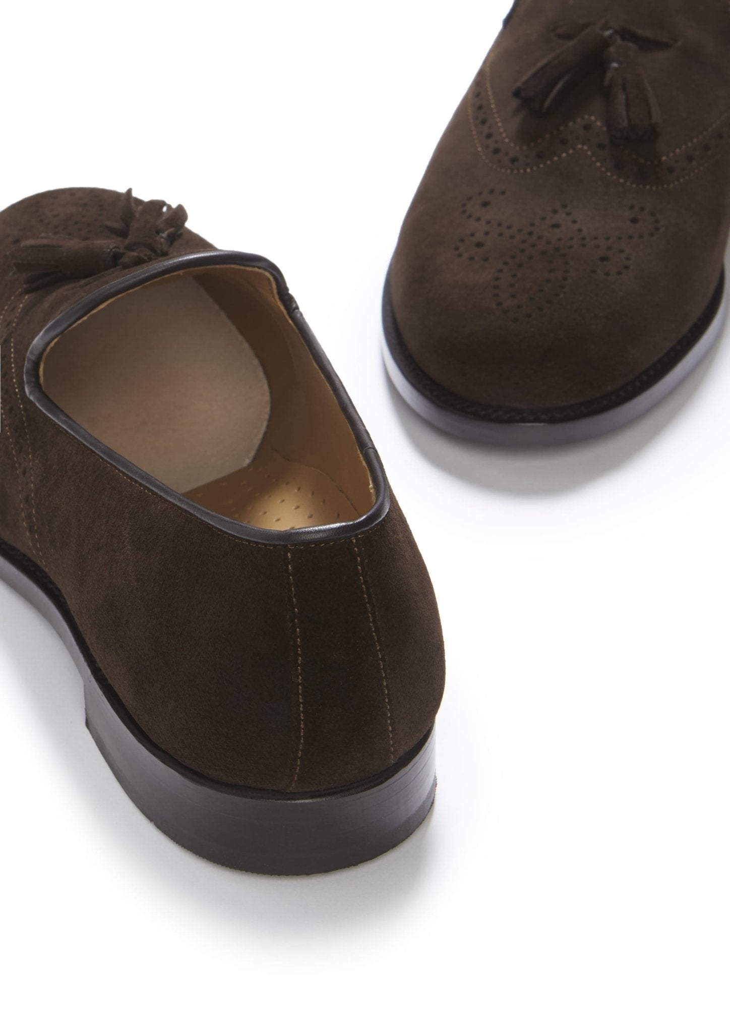 Brown Suede Tasselled Brogues, Welted Leather Sole - Hugs & Co.