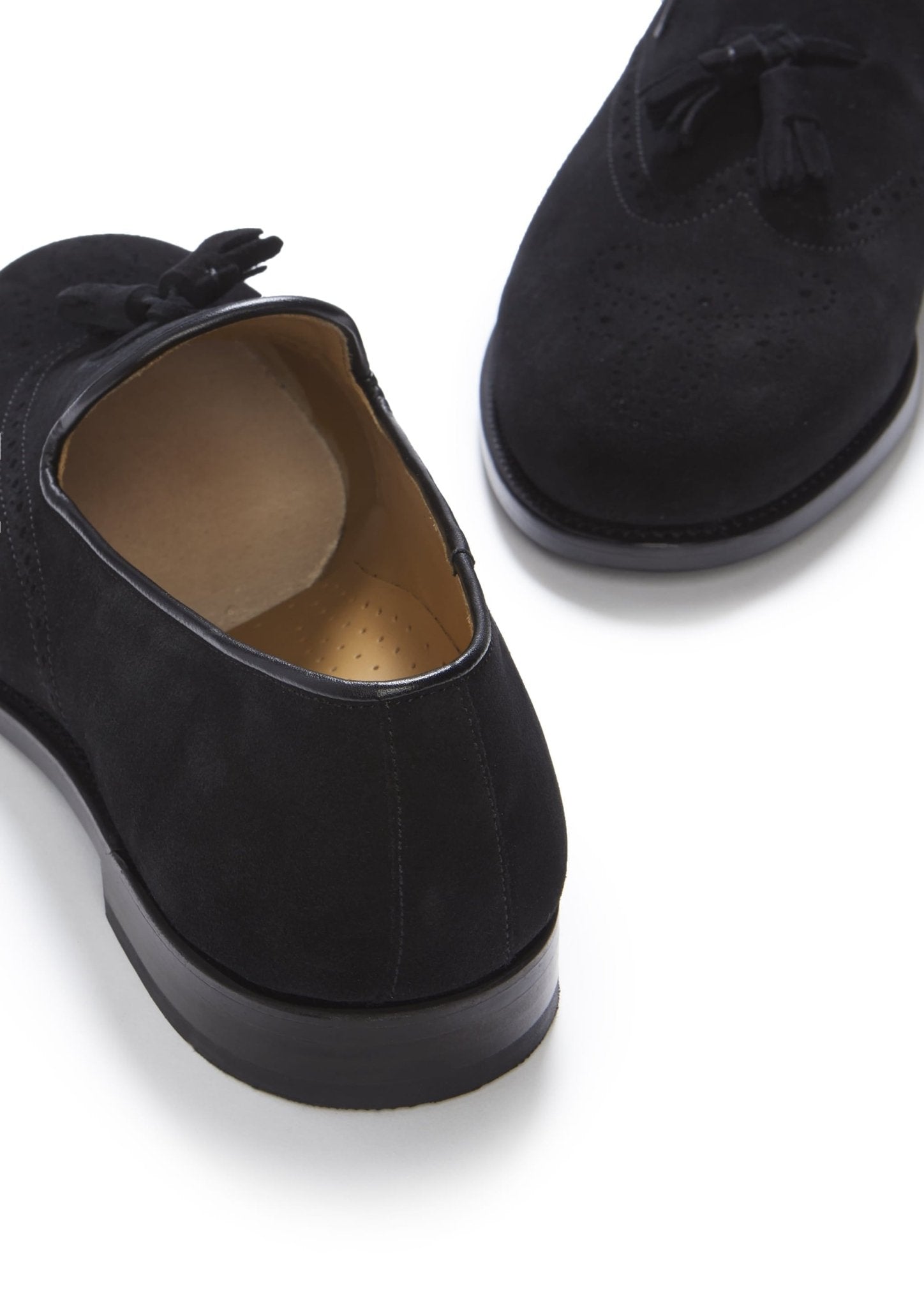 Black Suede Tasselled Brogues, Welted Leather Sole Hugs & Co.
