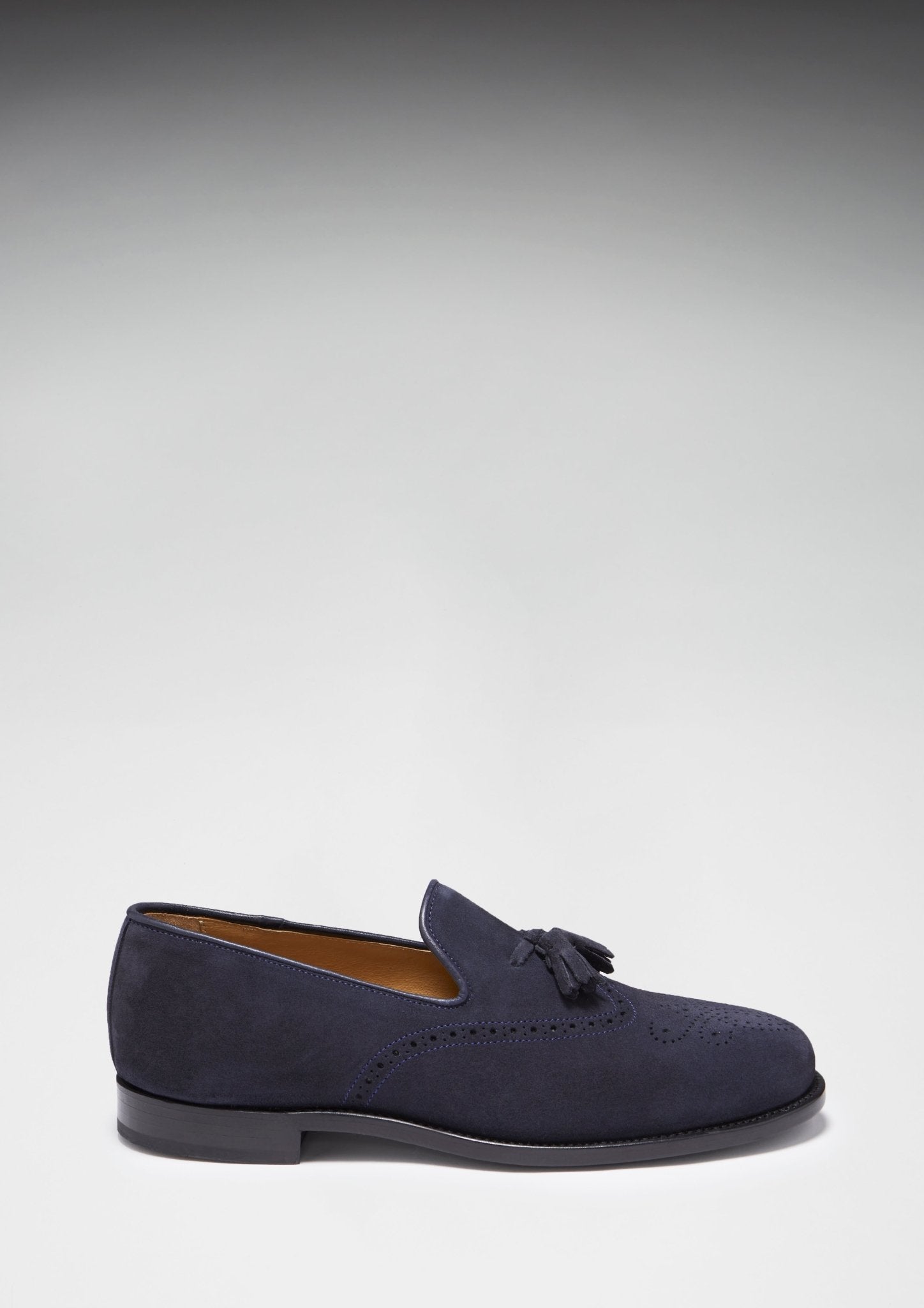 Navy Blue Suede Tasselled Brogues, Welted Leather Sole - Hugs & Co.