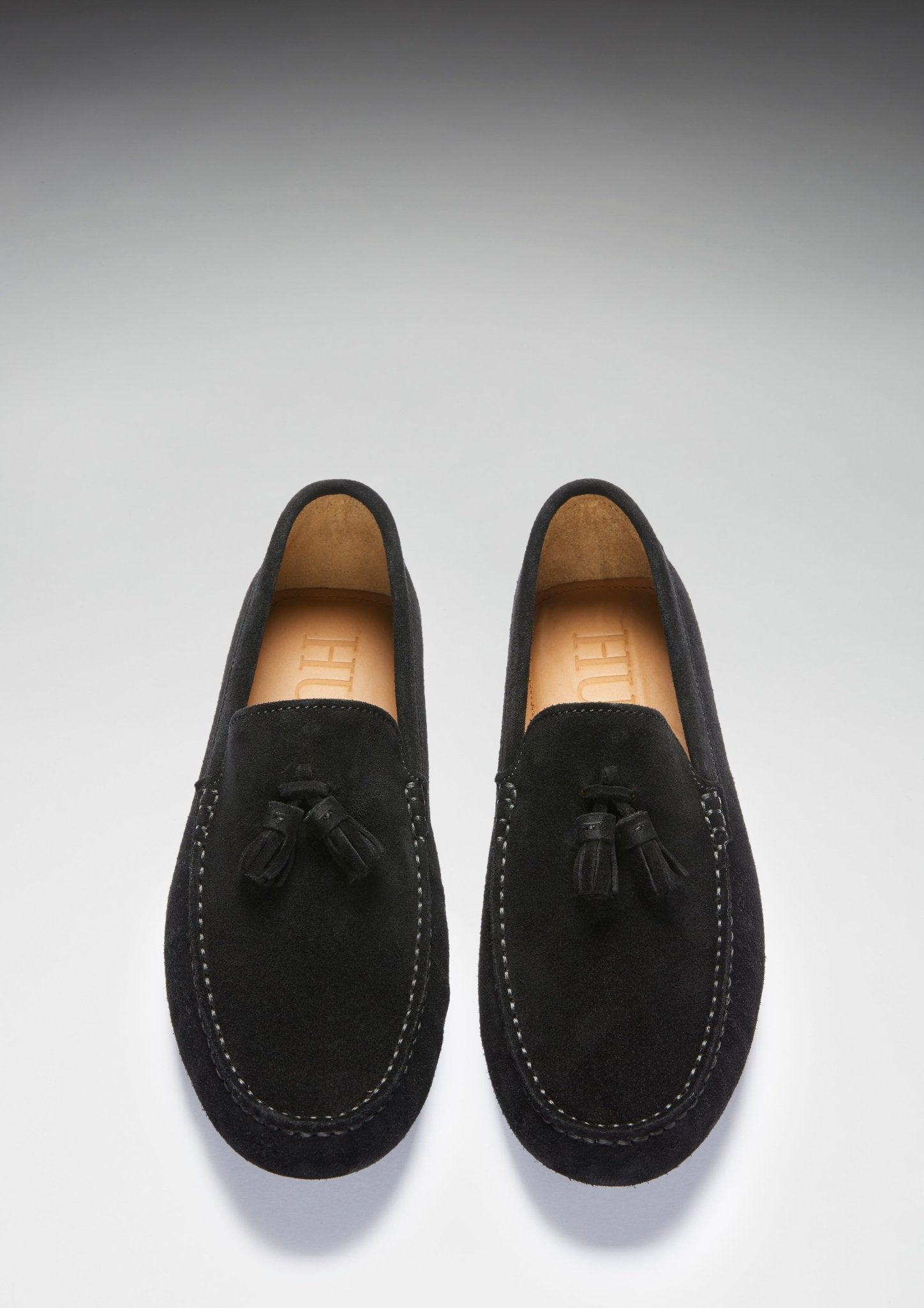 Tasselled Driving Loafers, black suede - Hugs & Co.