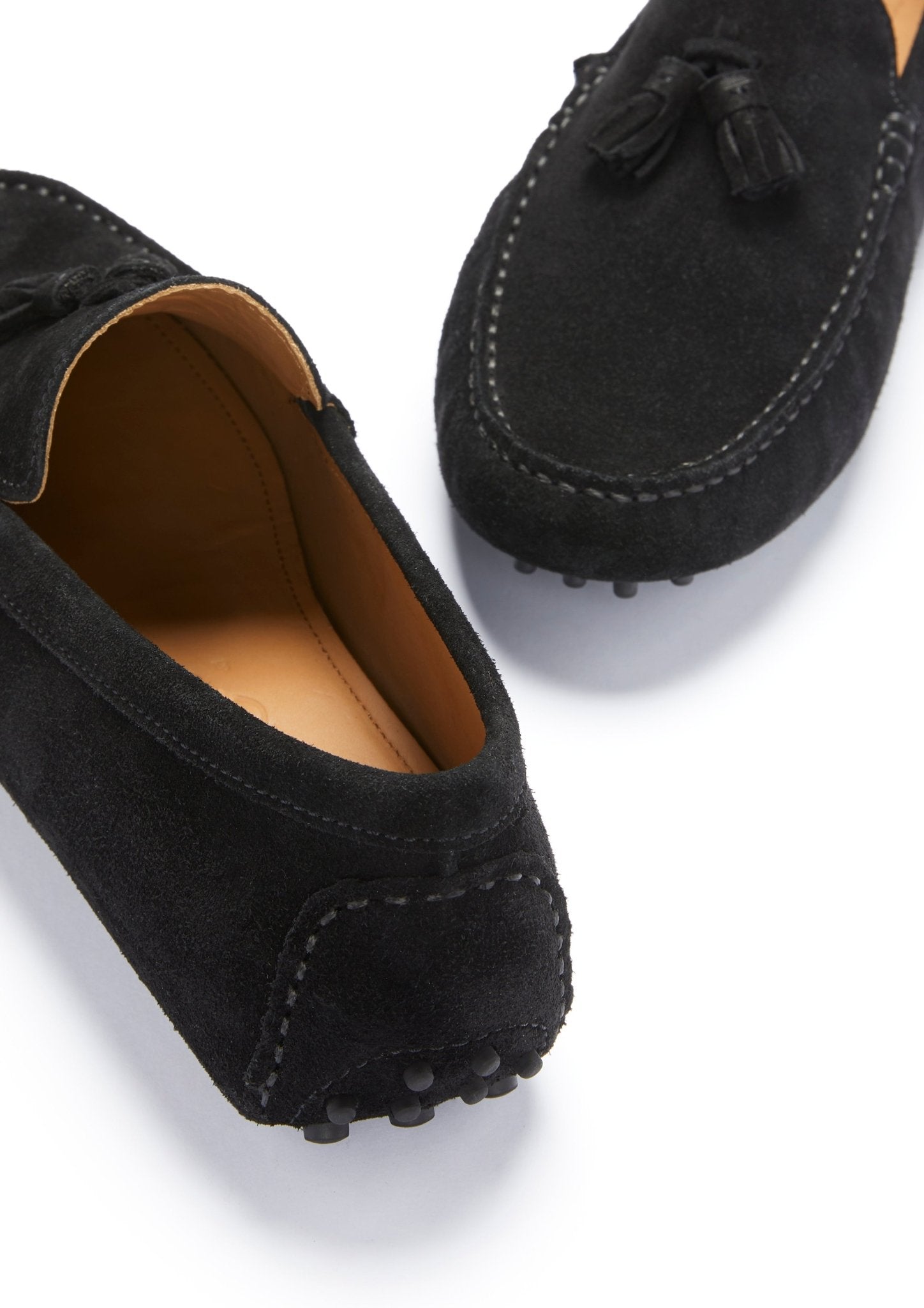 Tasselled Driving Loafers, black suede - Hugs & Co.
