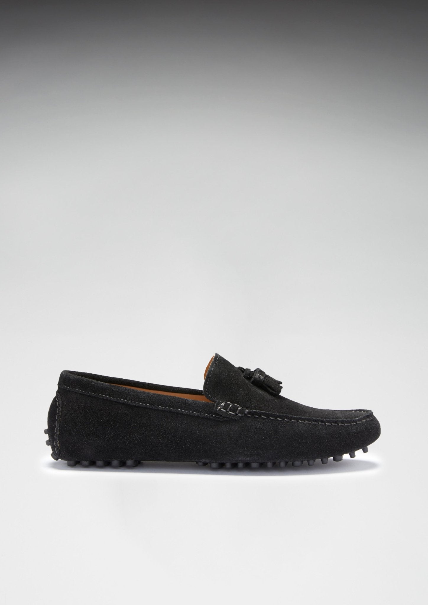 Tasselled Driving Loafers, black suede - Hugs & Co.
