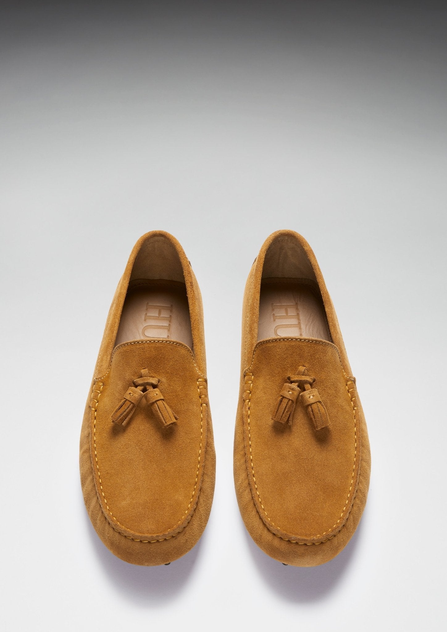 Tasselled Driving Loafers, tobacco suede - Hugs & Co.