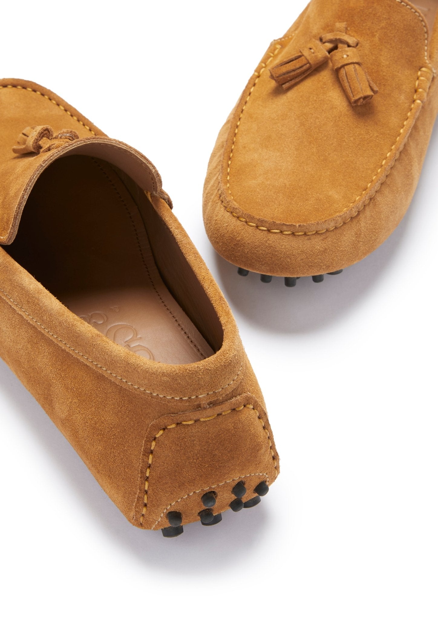 Tasselled Driving Loafers, tobacco suede - Hugs & Co.