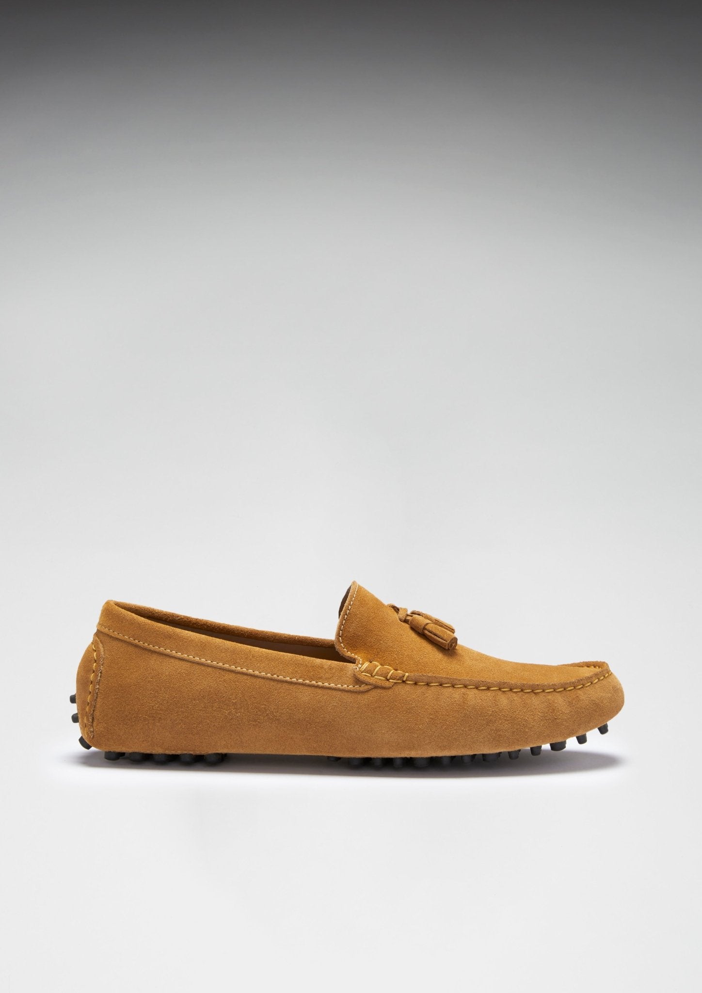 Tasselled Driving Loafers, tobacco suede - Hugs & Co.