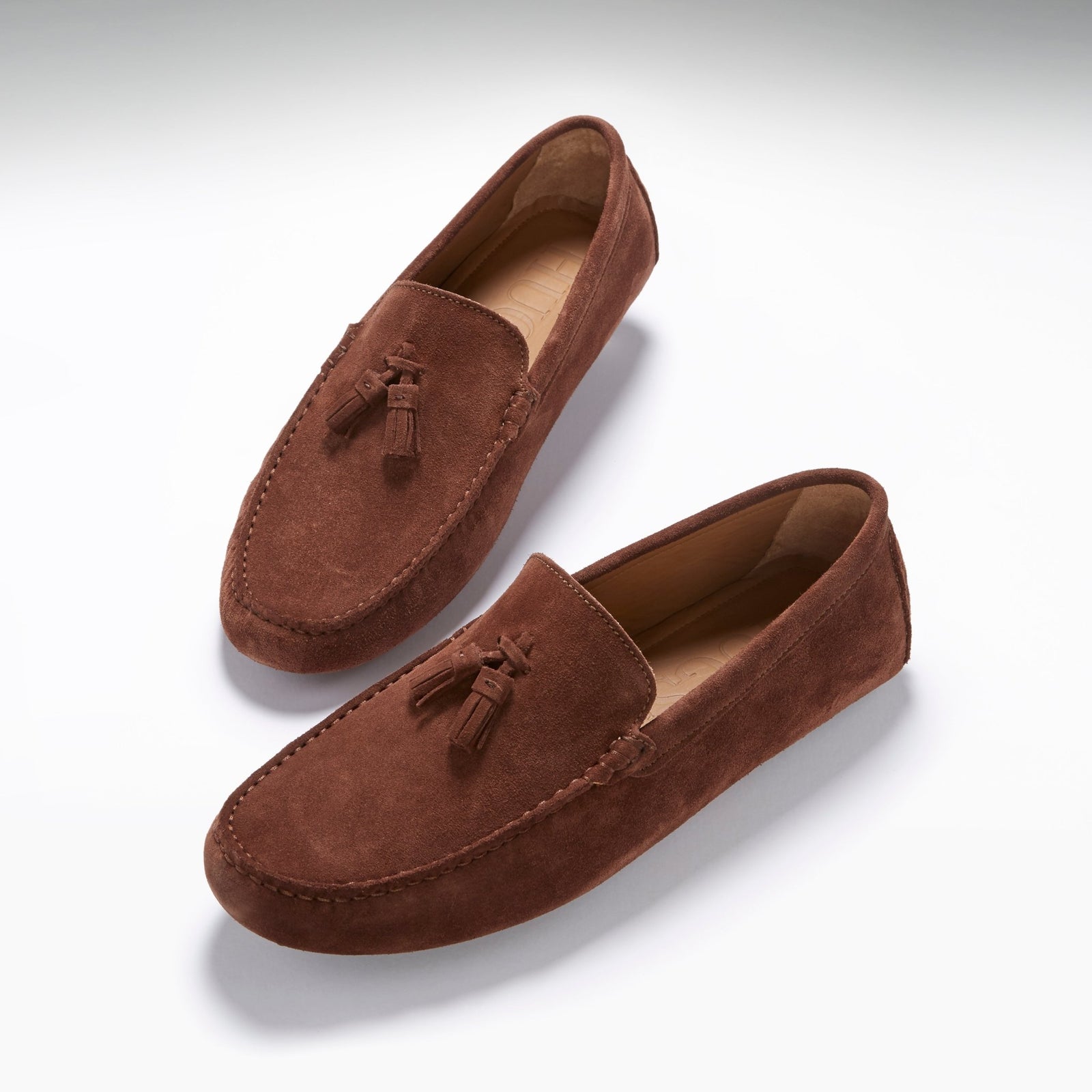 Tasselled Driving Loafers, mahogany brown suede - Hugs & Co.