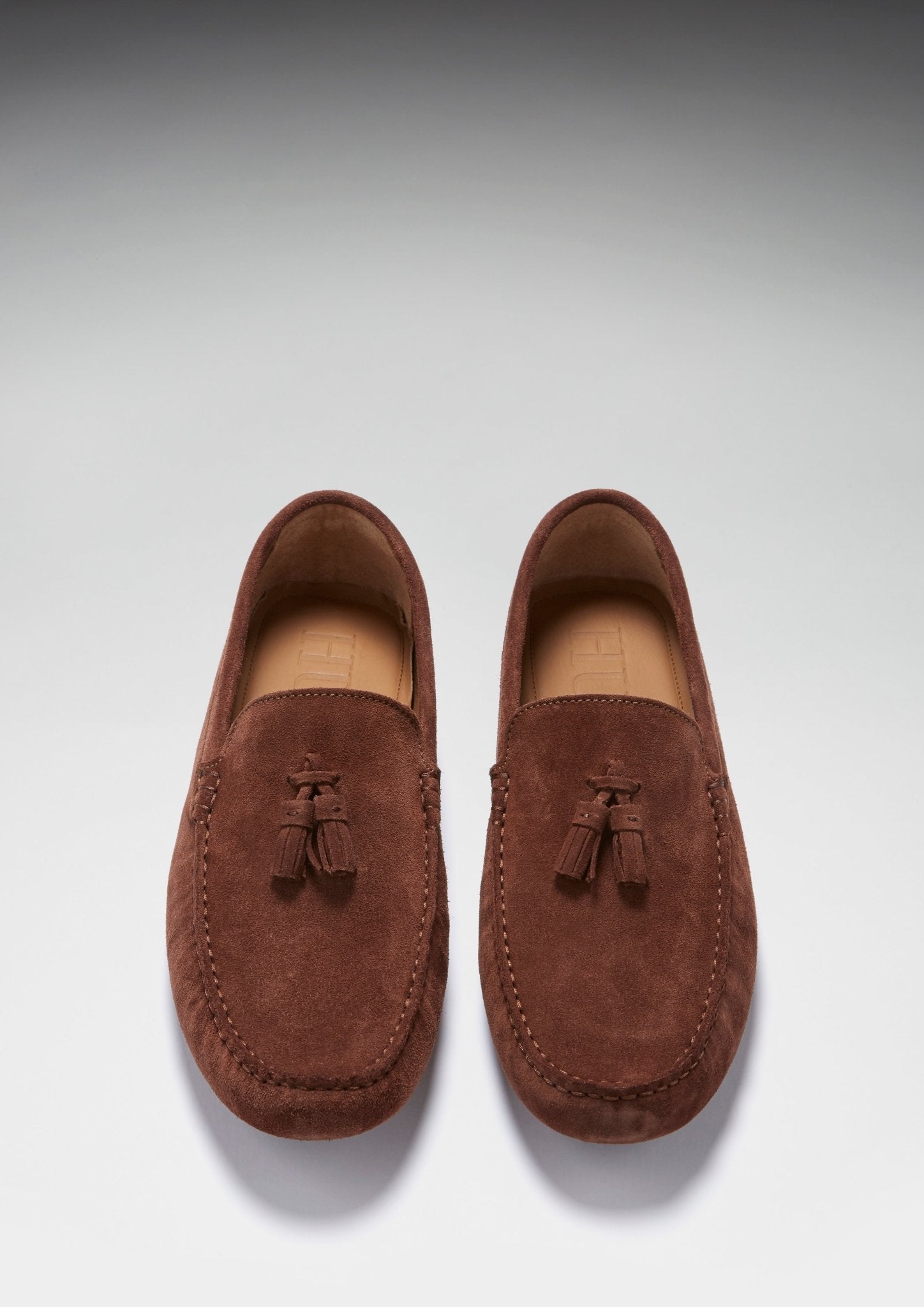 Tasselled Driving Loafers, mahogany brown suede - Hugs & Co.