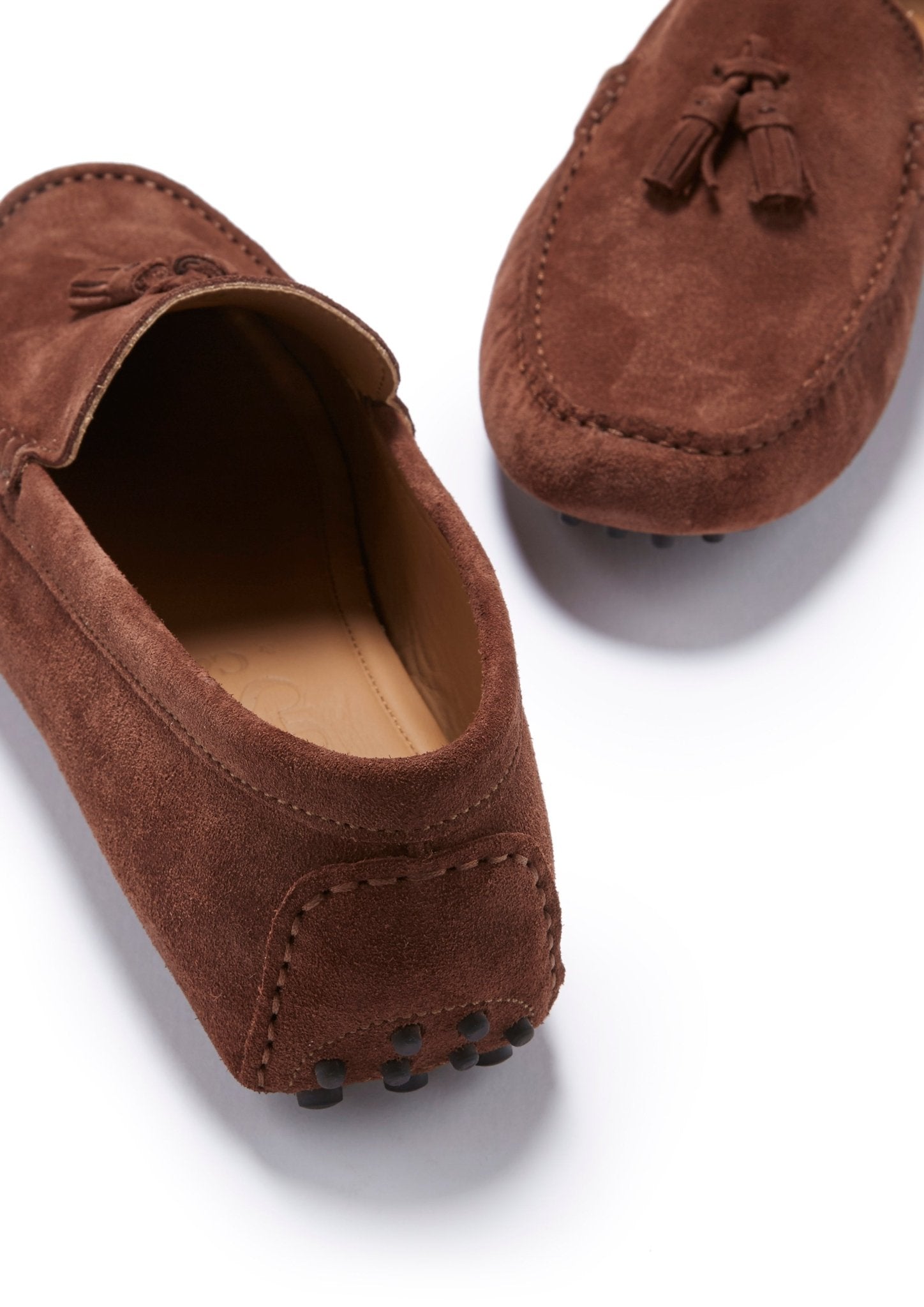 Tasselled Driving Loafers, mahogany brown suede - Hugs & Co.
