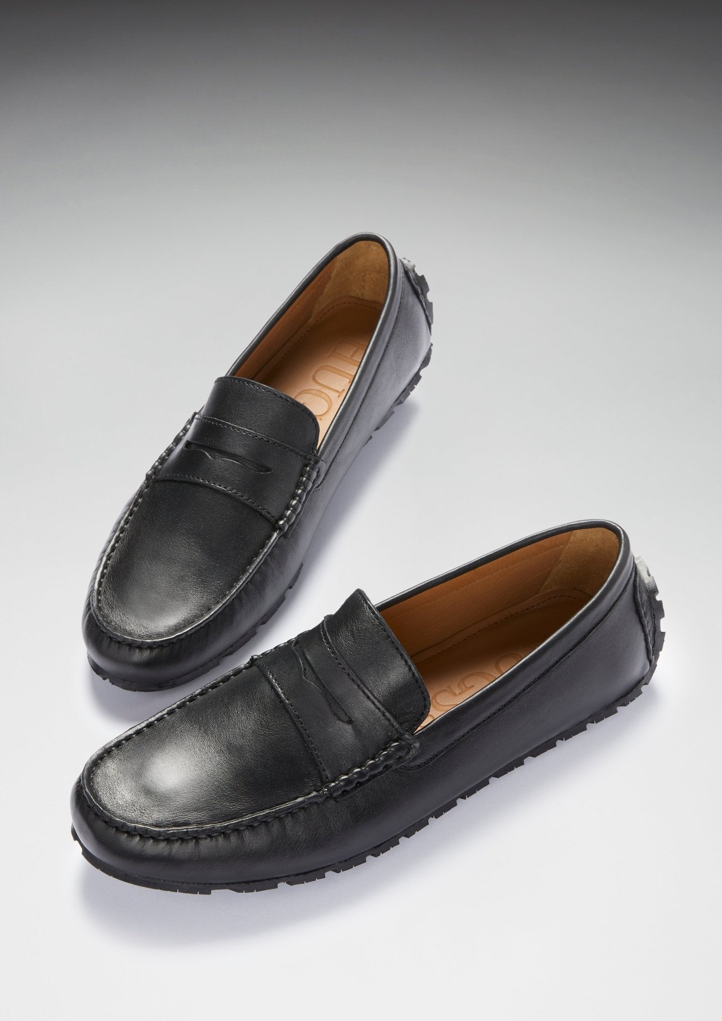 Tyre Sole Penny Driving Loafers, black leather - Hugs & Co.