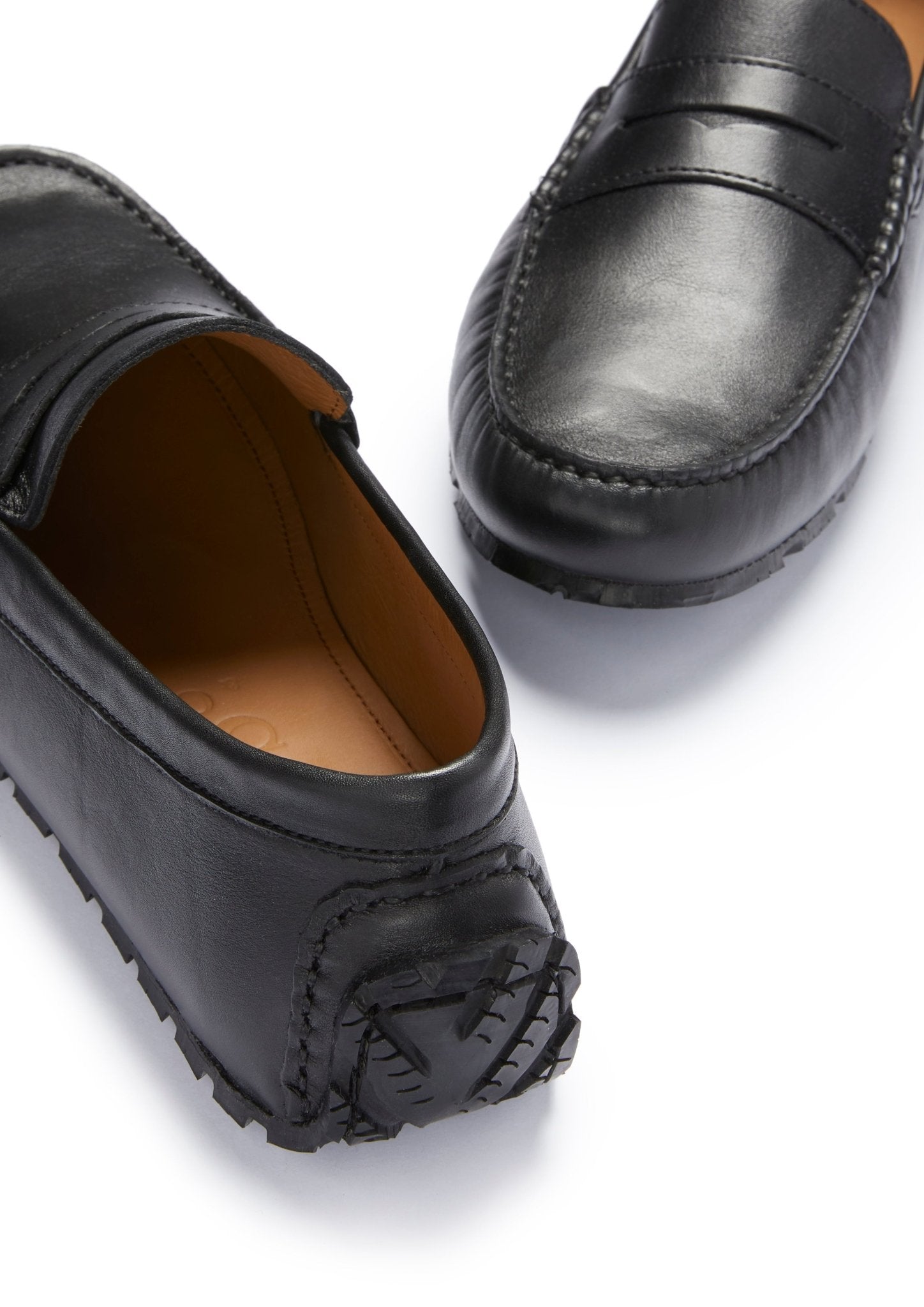 Tyre Sole Penny Driving Loafers, black leather - Hugs & Co.