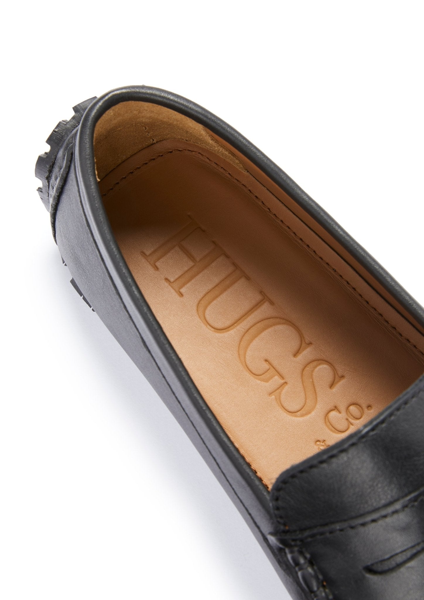 Tyre Sole Penny Driving Loafers, black leather - Hugs & Co.