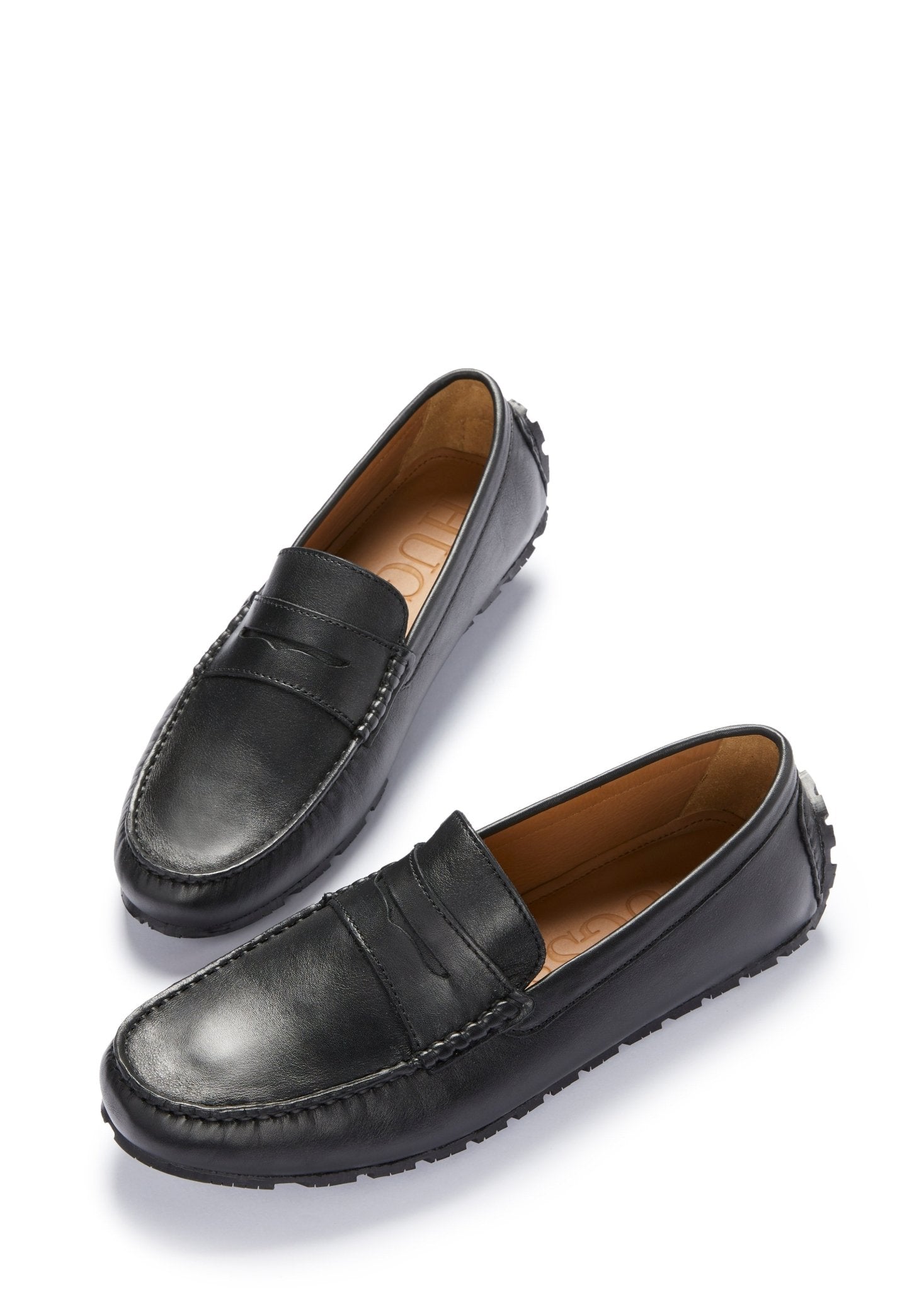 Tyre Sole Penny Driving Loafers, black leather - Hugs & Co.