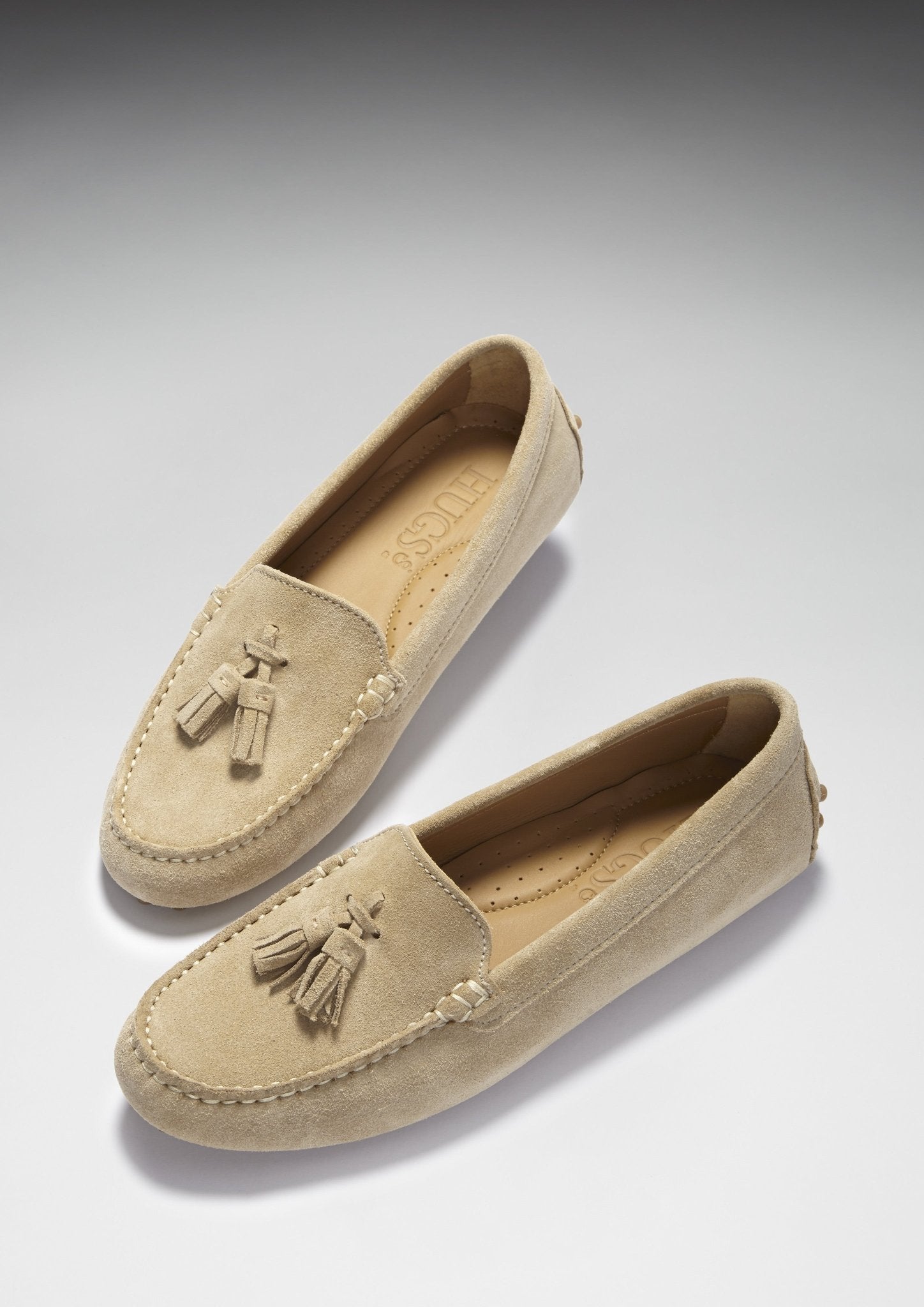 Women's Tasselled Driving Loafers, taupe suede - Hugs & Co.