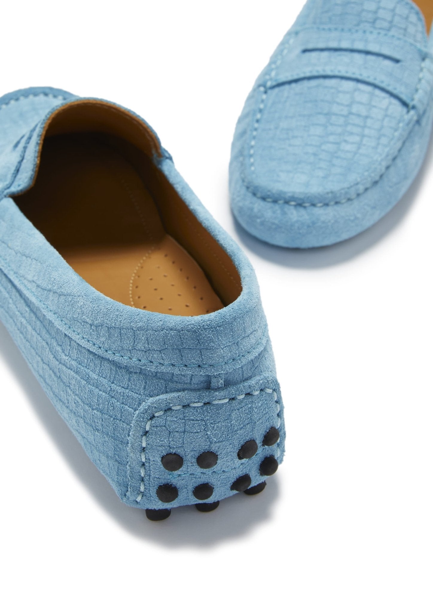 Women's Penny Driving Loafers, blue embossed suede - Hugs & Co.
