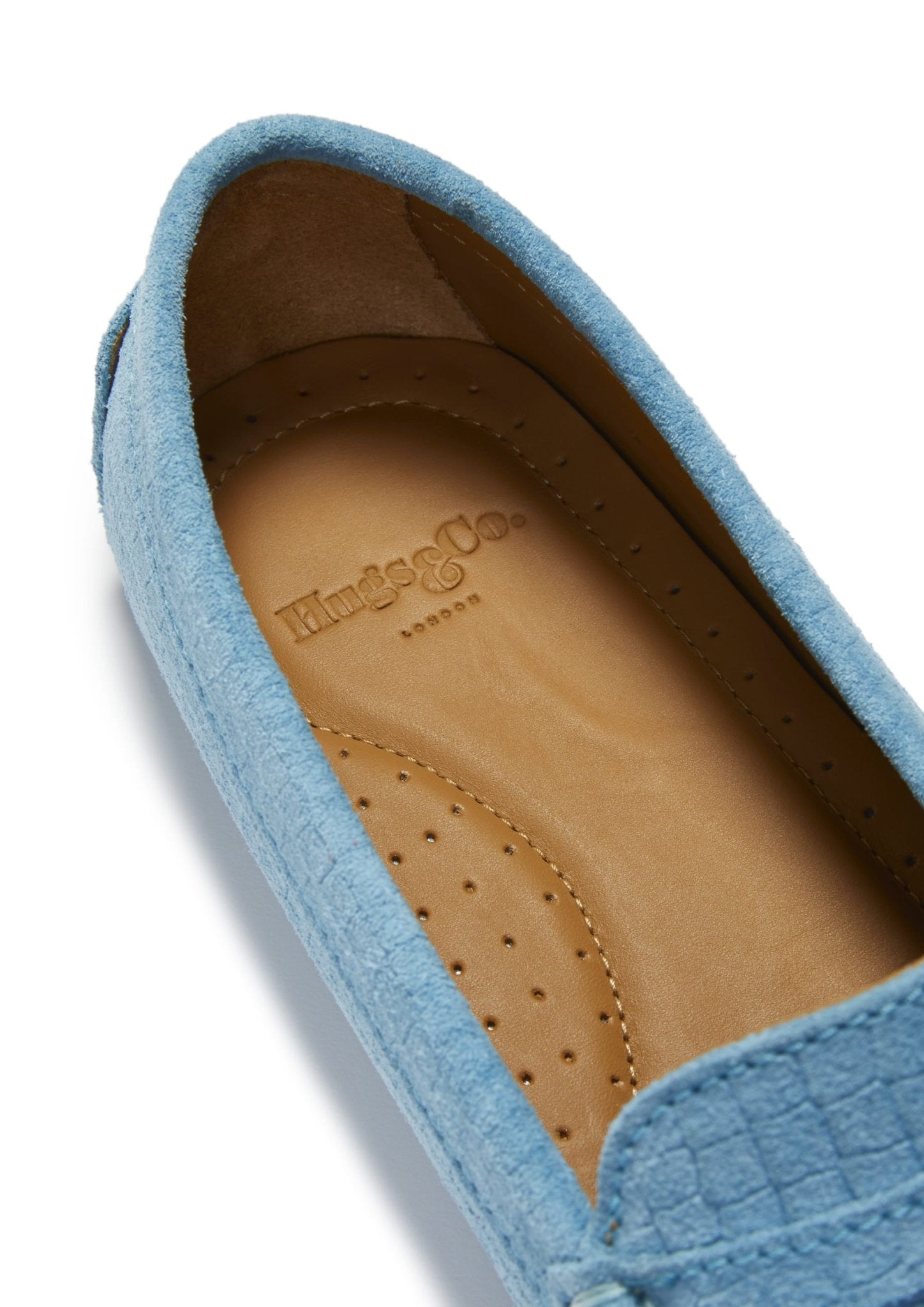 Women's Penny Driving Loafers, blue embossed suede - Hugs & Co.