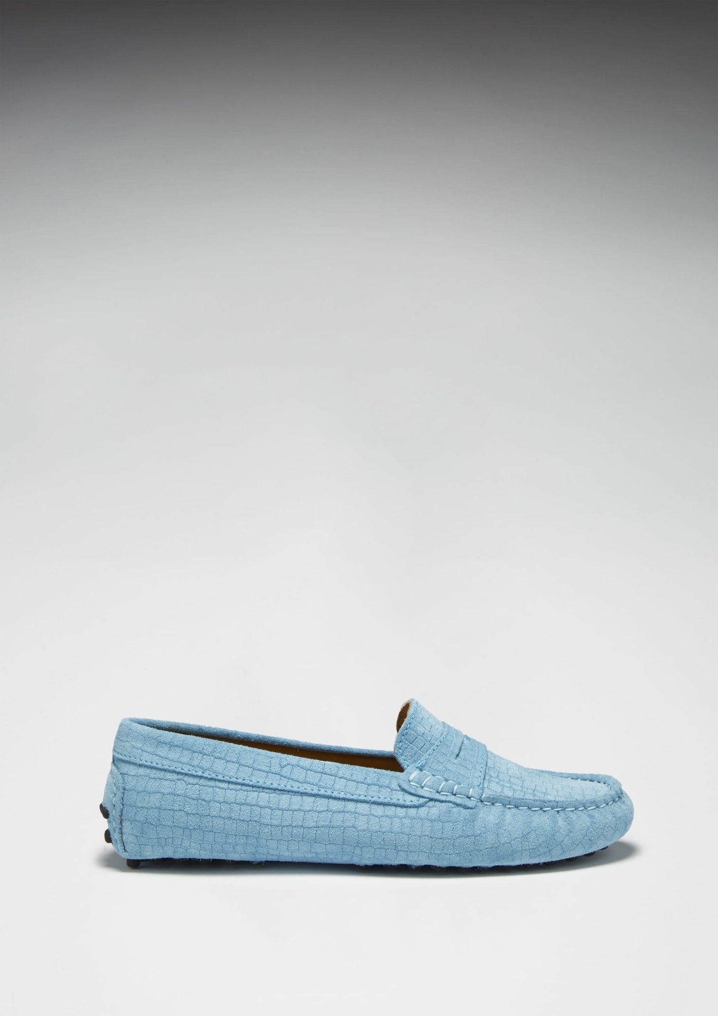 Women's Penny Driving Loafers, blue embossed suede - Hugs & Co.