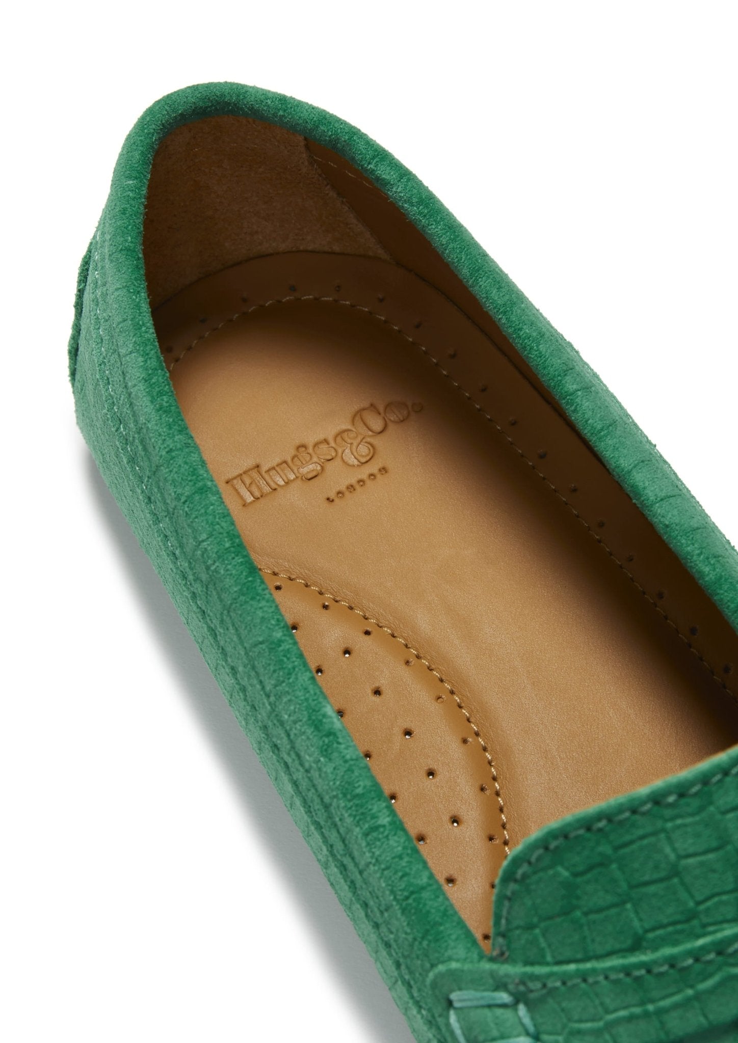 Women's Penny Driving Loafers, emerald embossed suede - Hugs & Co.