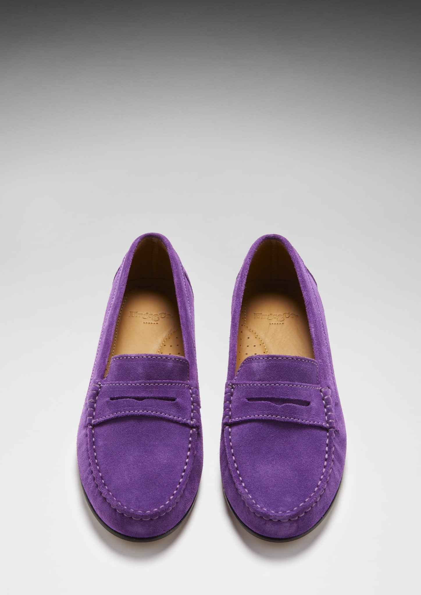 Women's Penny Loafers Leather Sole, purple suede - Hugs & Co.
