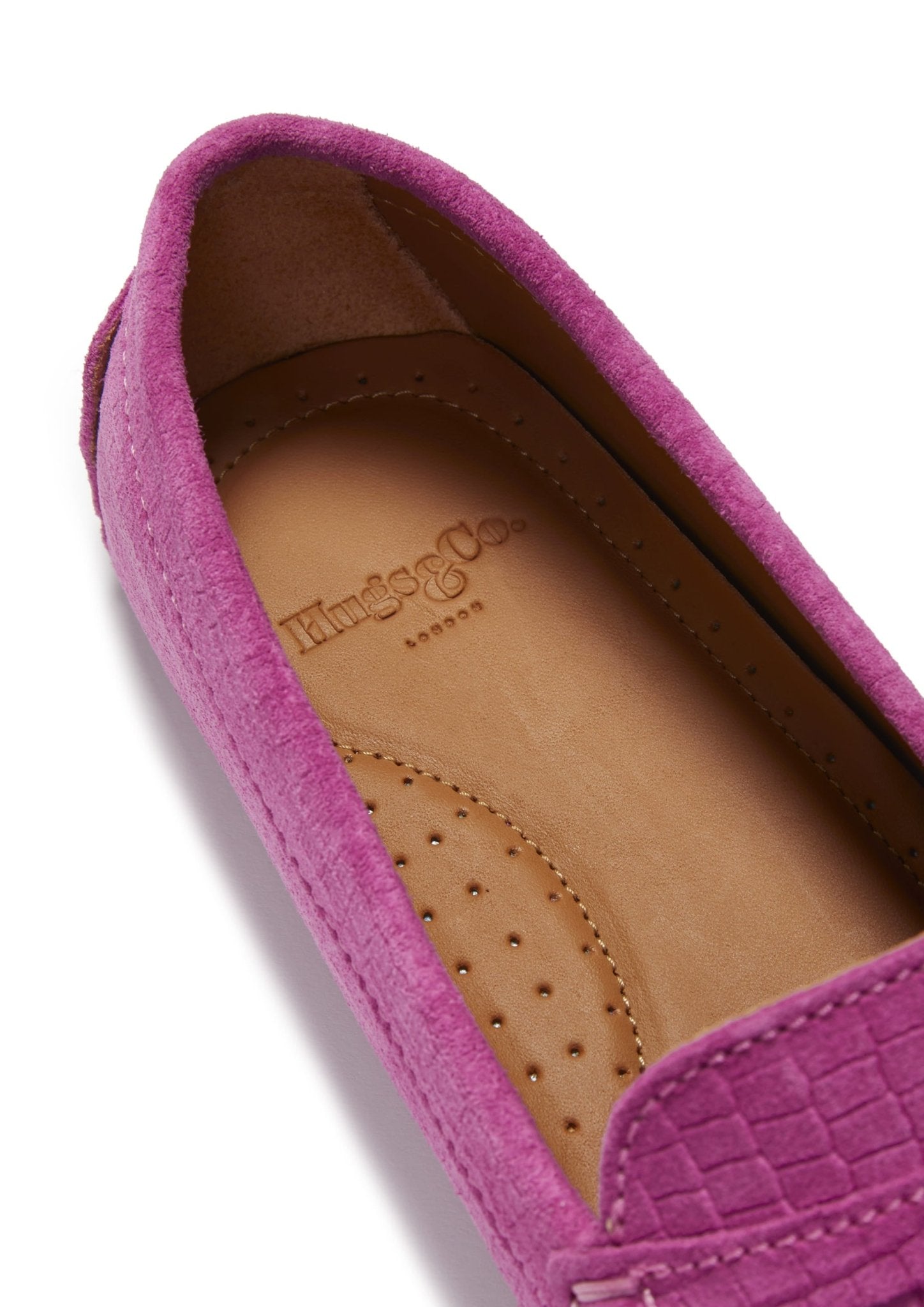 Women's Penny Driving Loafers, pink embossed suede - Hugs & Co.