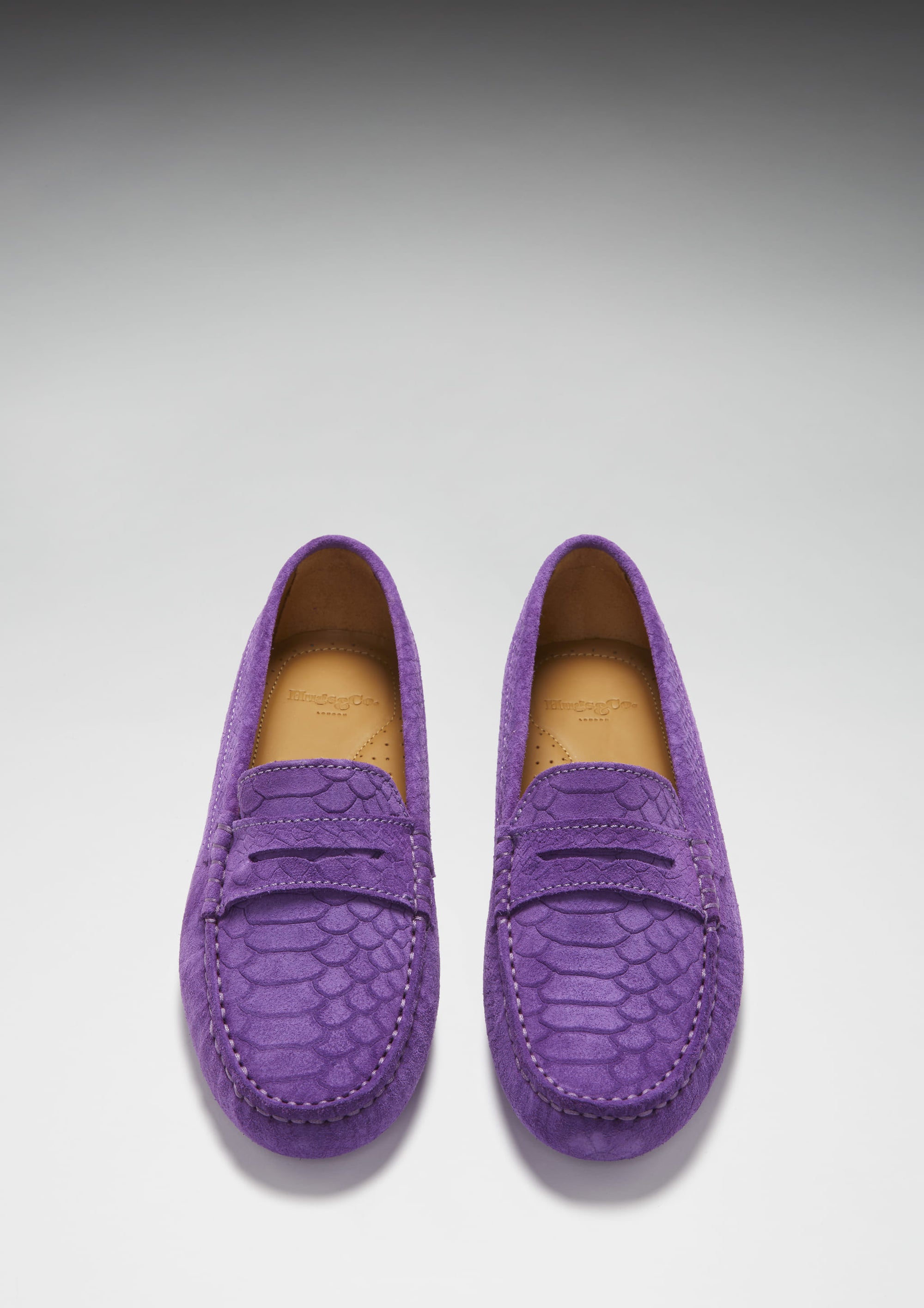 Women's Penny Driving Loafers, purple embossed suede