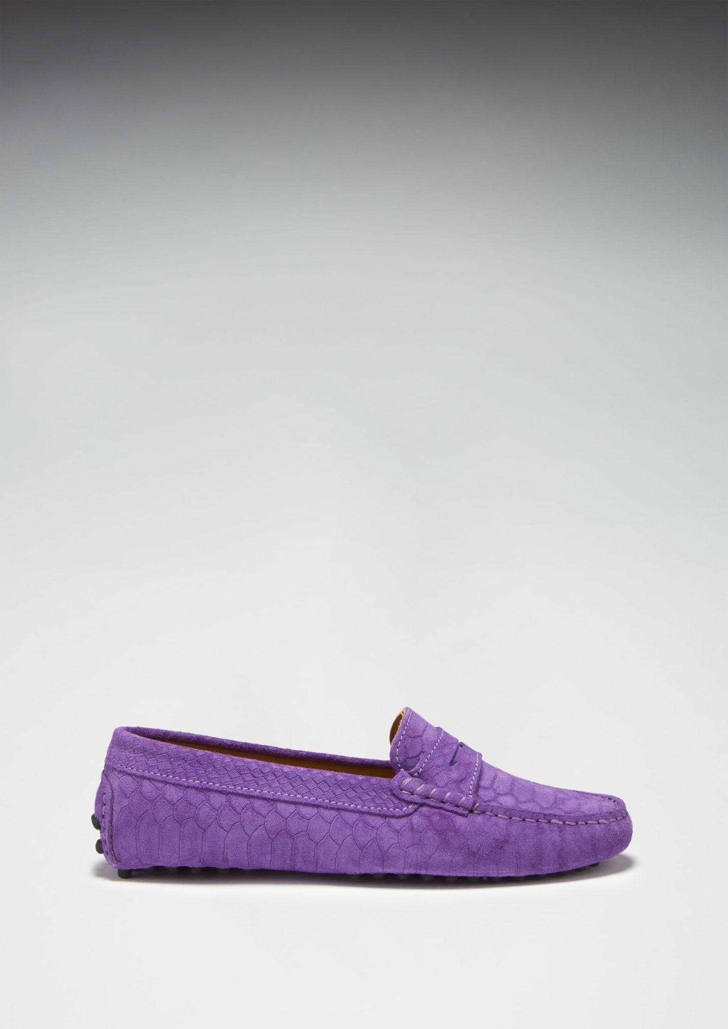 Women's Penny Driving Loafers, purple embossed suede - Hugs & Co.