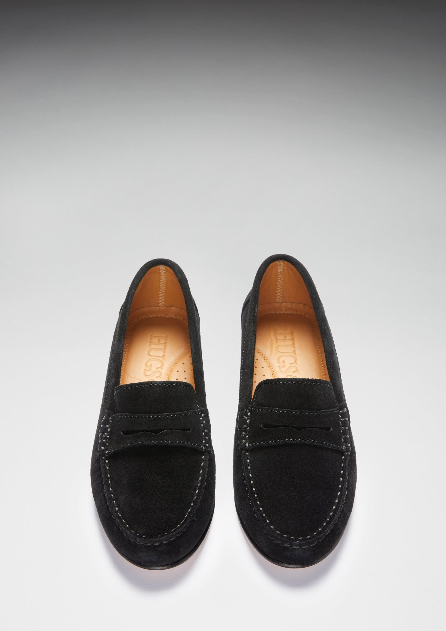 Women's Penny Loafers Leather Sole, black suede - Hugs & Co.