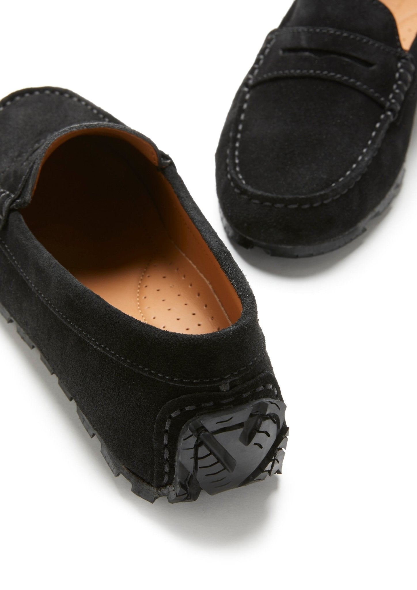 Women's Tyre Sole Penny Loafers, black suede - Hugs & Co.