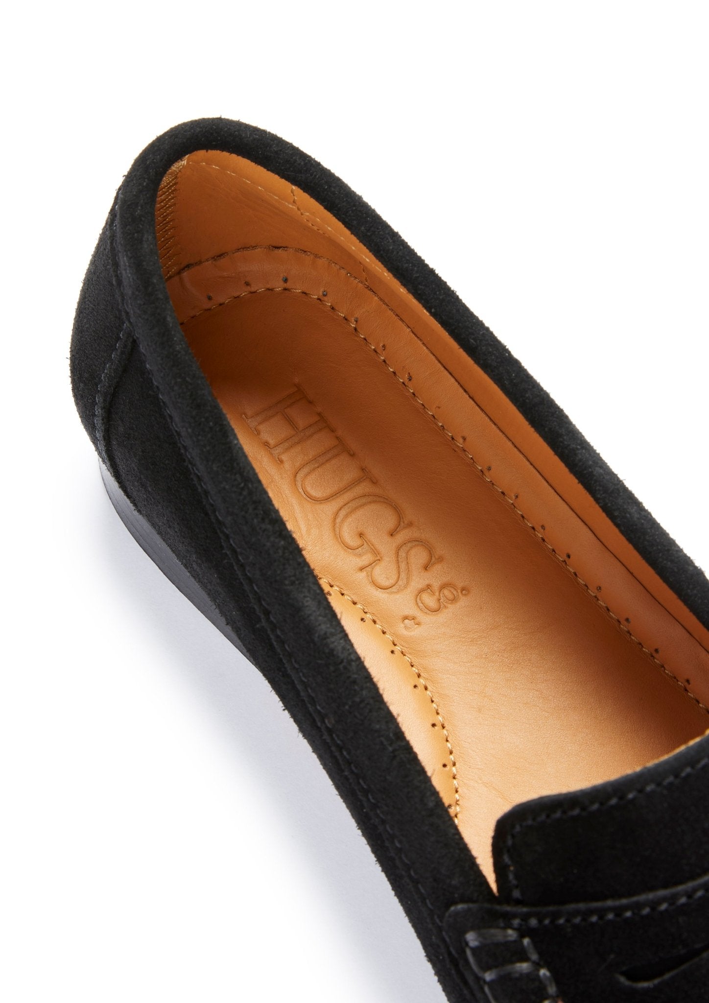 Women's Penny Loafers Leather Sole, black suede - Hugs & Co.
