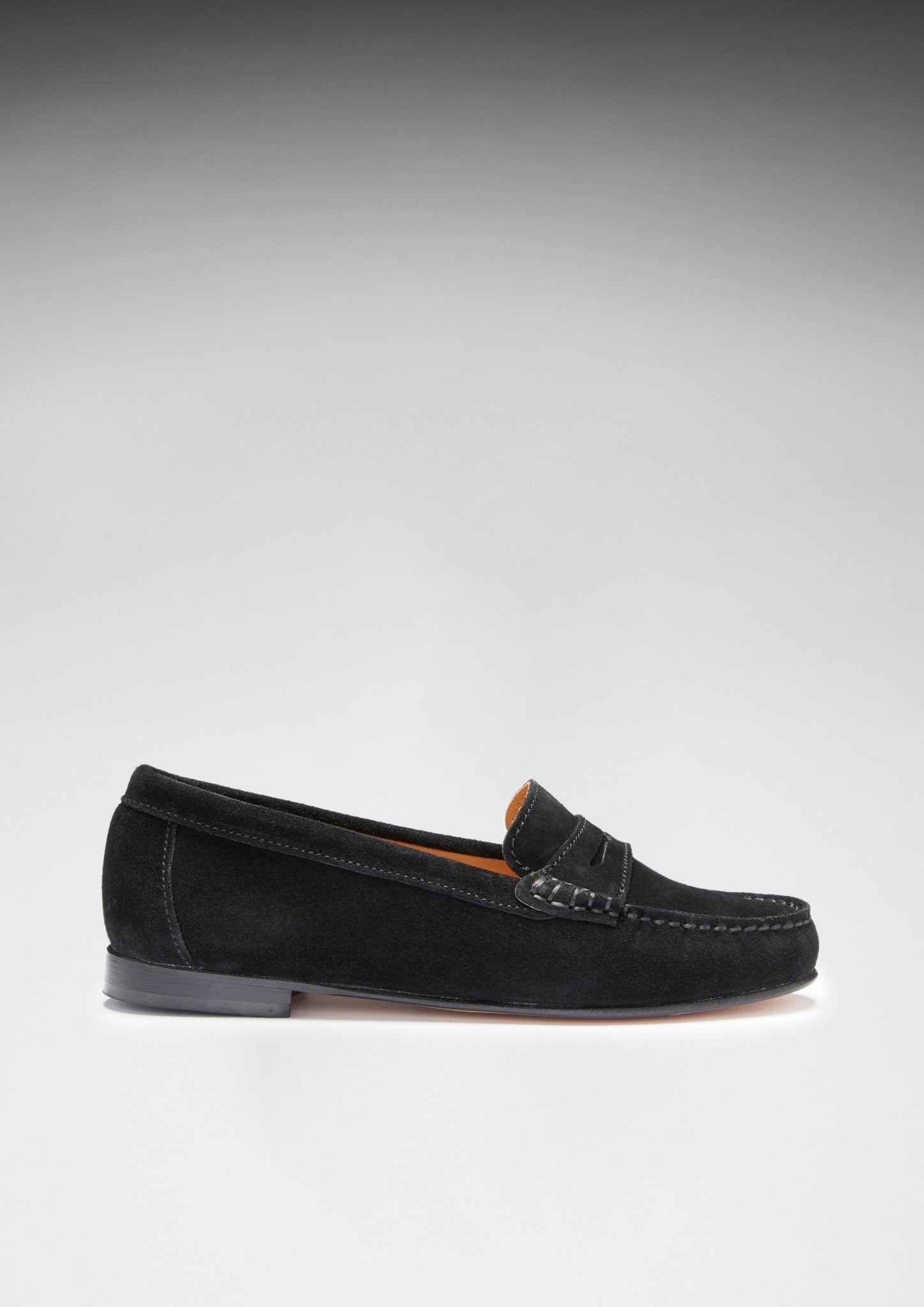 Women's Penny Loafers Leather Sole, black suede - Hugs & Co.