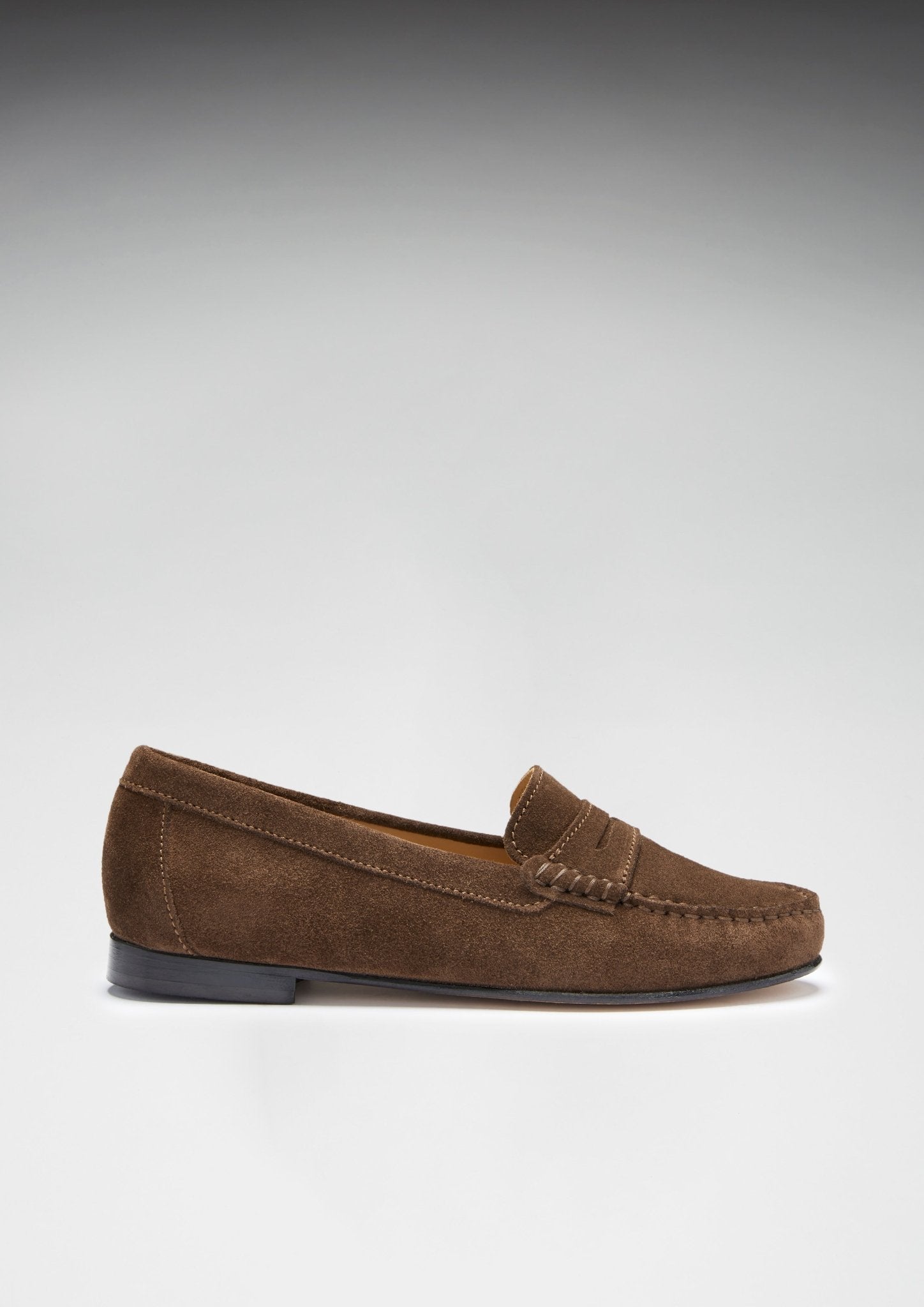 Women's Penny Loafers Leather Sole, brown suede