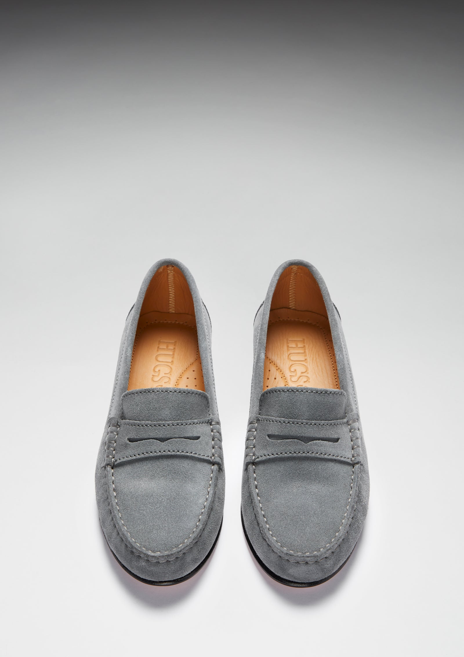 Women's Penny Loafers Leather Sole, slate grey suede