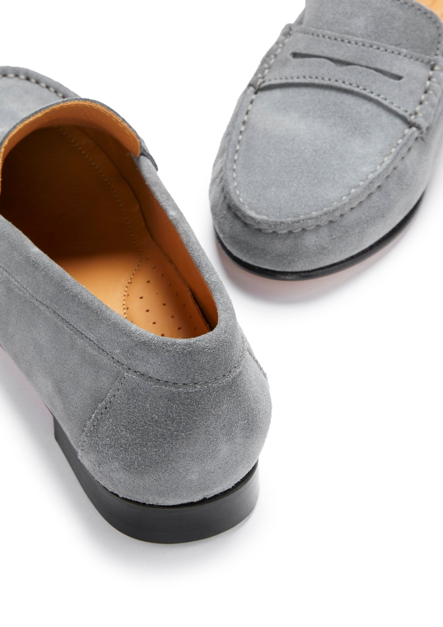Women's Penny Loafers Leather Sole, slate grey suede - Hugs & Co.