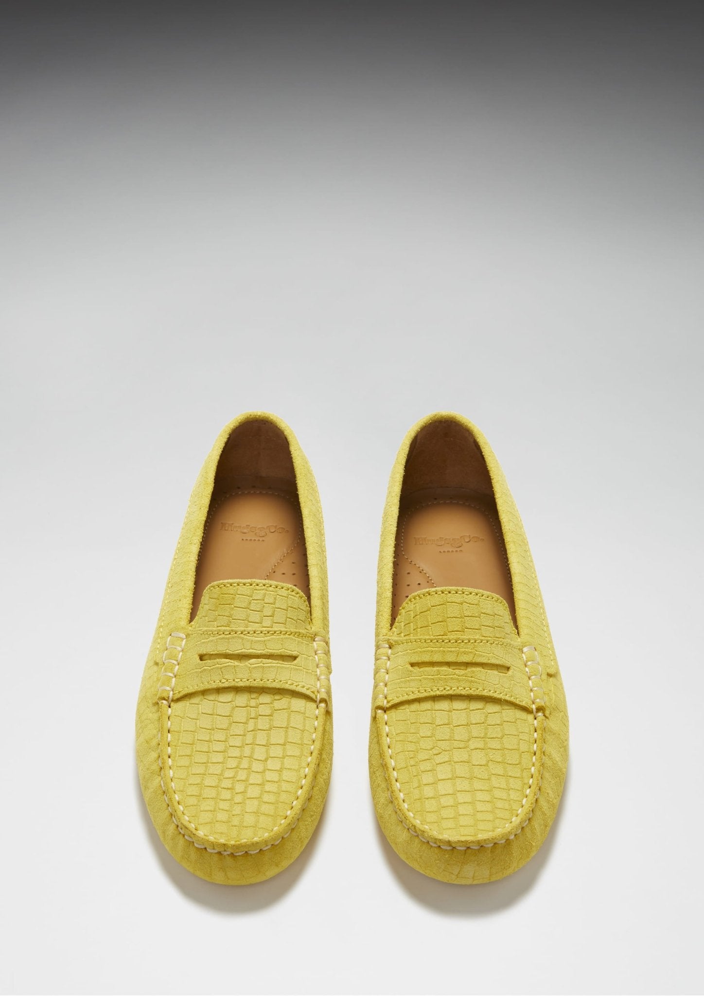 Women's Penny Driving Loafers, yellow embossed suede - Hugs & Co.