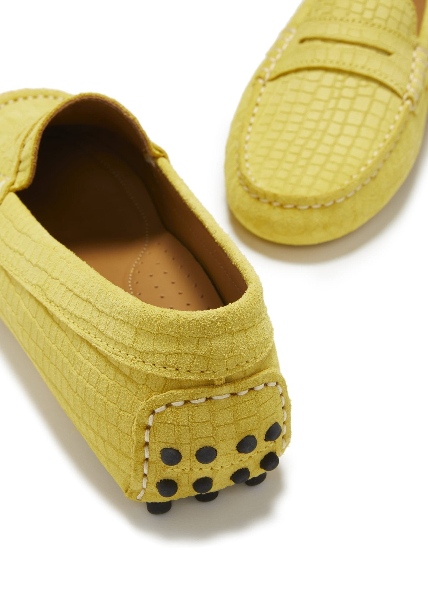 Women's Penny Driving Loafers, yellow embossed suede - Hugs & Co.