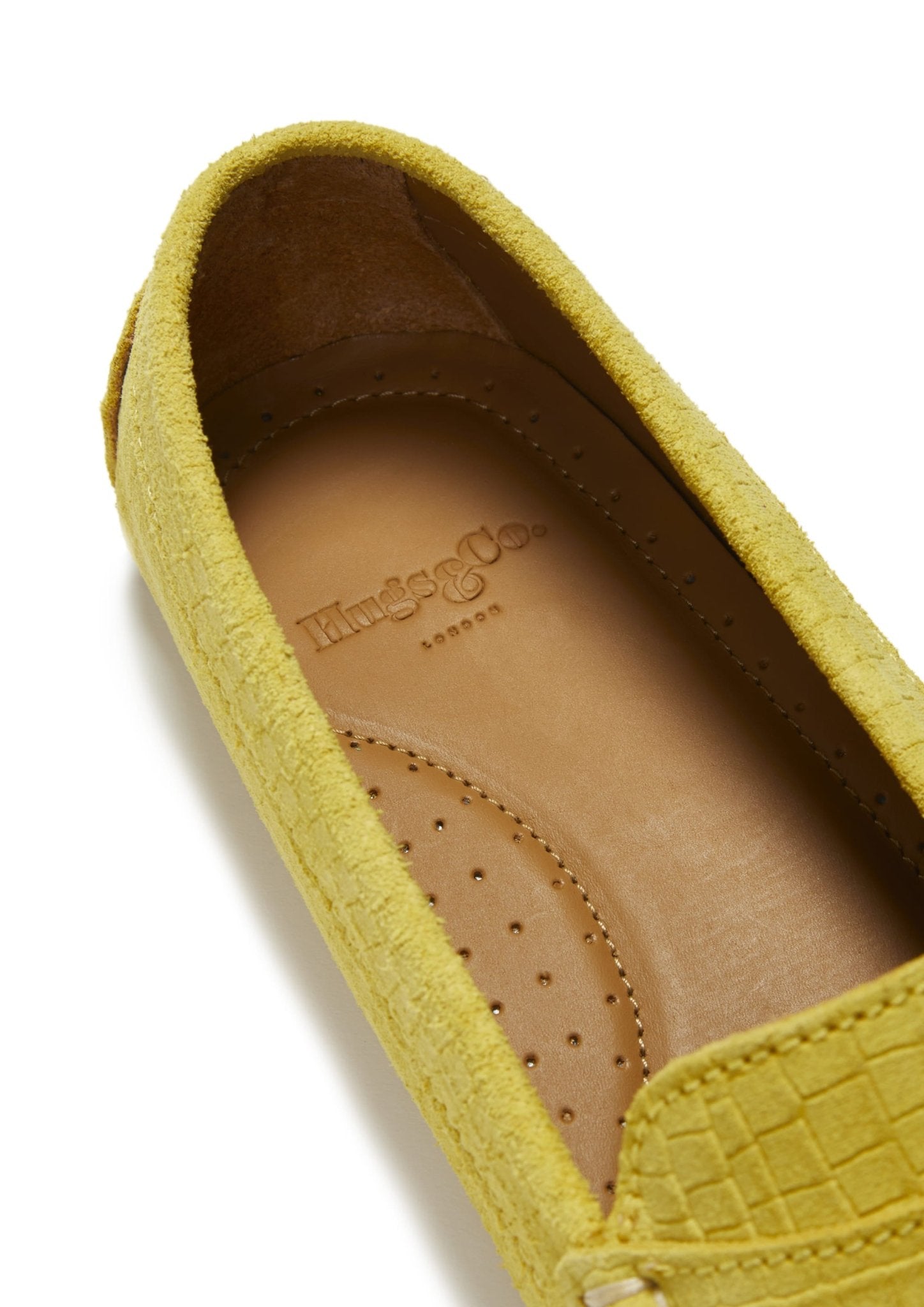 Women's Penny Driving Loafers, yellow embossed suede - Hugs & Co.