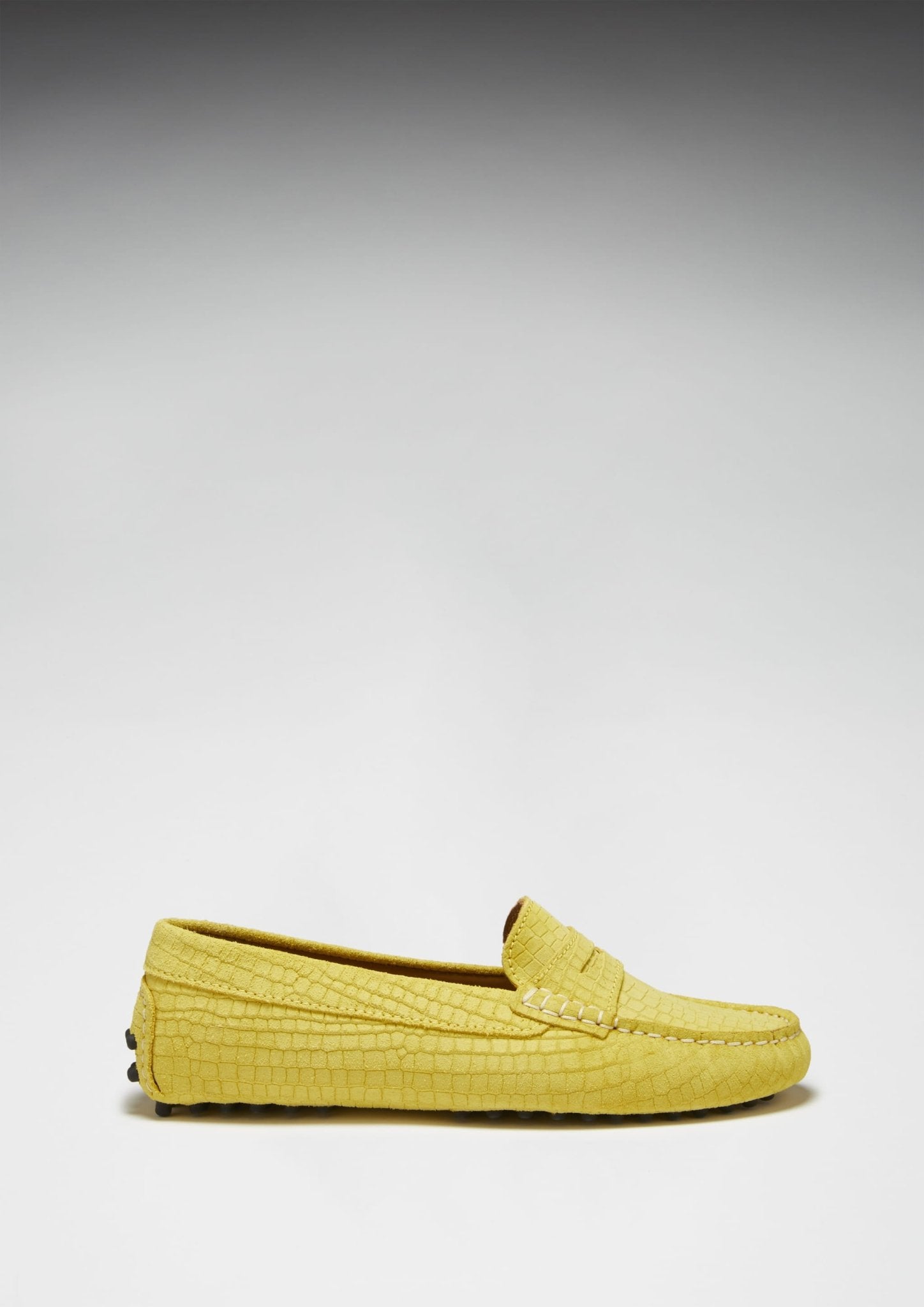 Women's Penny Driving Loafers, yellow embossed suede - Hugs & Co.