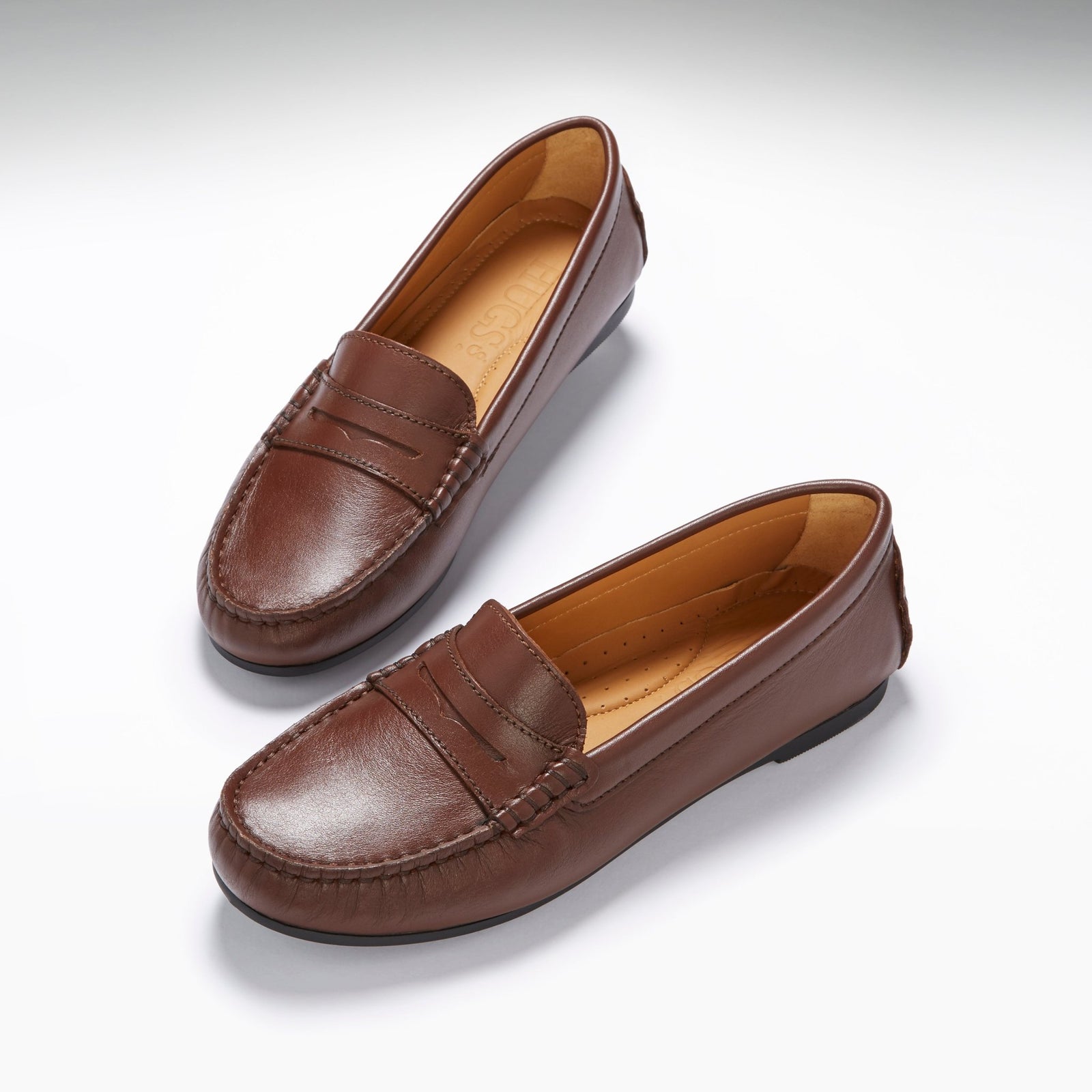 Women's Penny Driving Loafers Full Rubber Sole, brown leather - Hugs & Co.