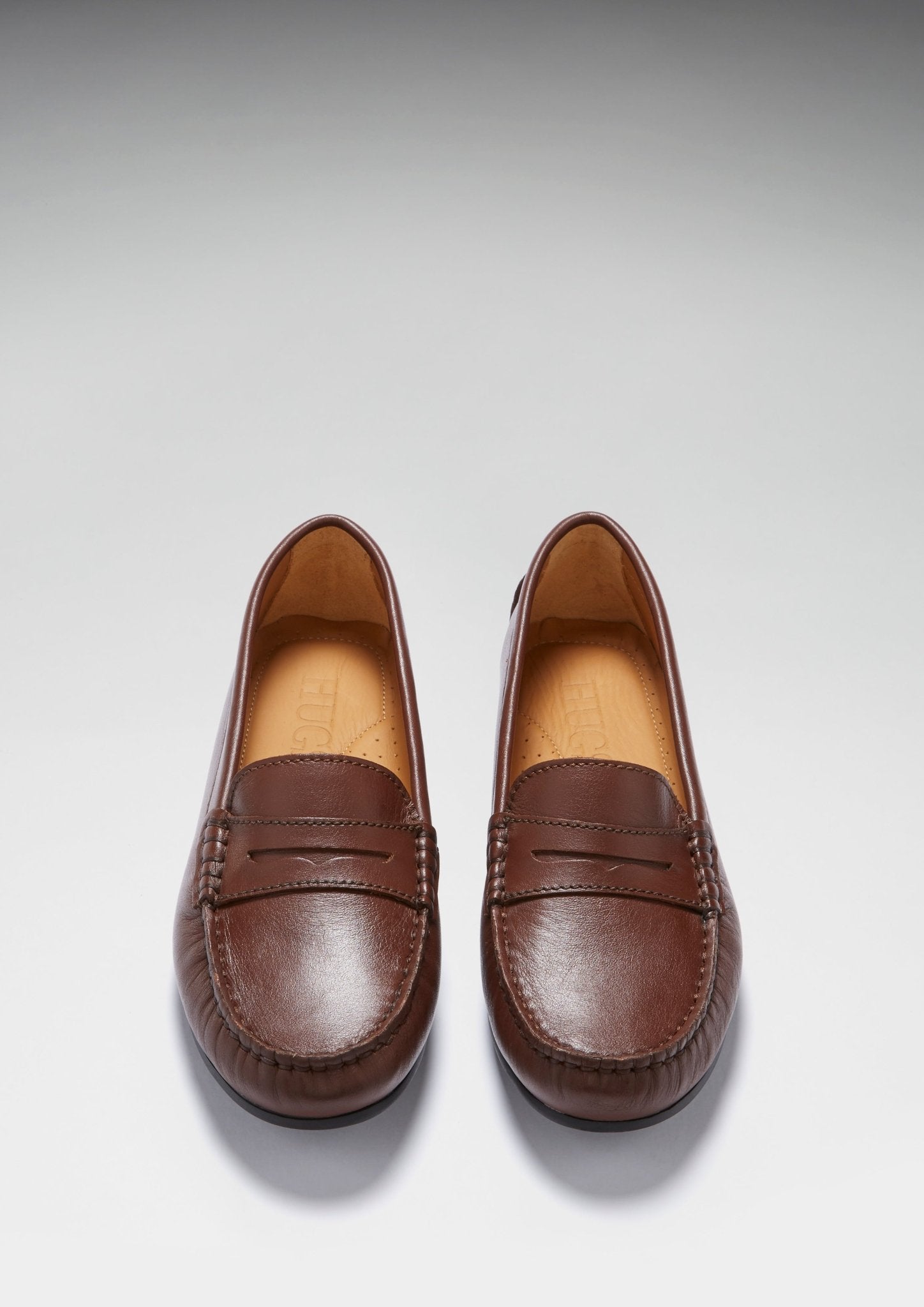 Women's Penny Driving Loafers Full Rubber Sole, brown leather - Hugs & Co.