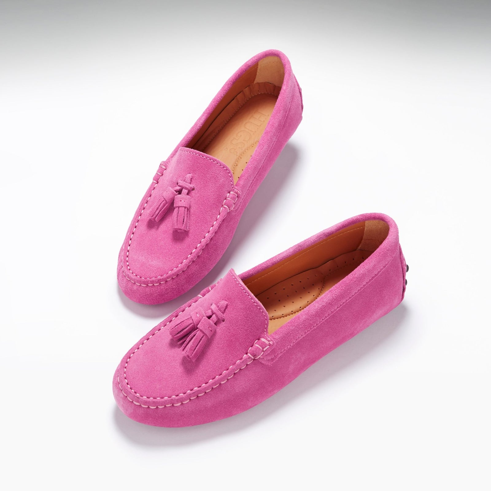 Women's Tasselled Driving Loafers, pink suede - Hugs & Co.