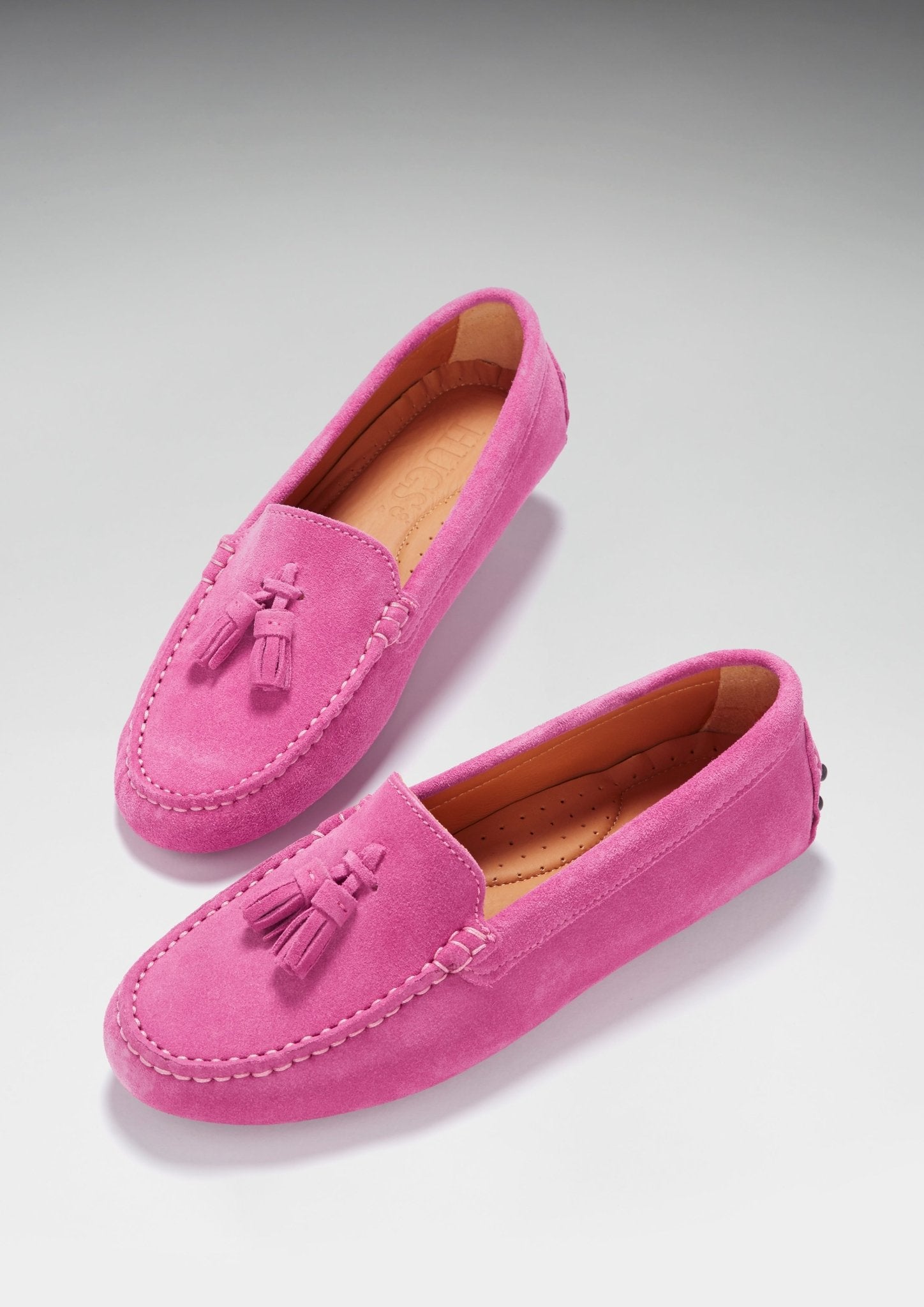 Women's Tasselled Driving Loafers, pink suede - Hugs & Co.