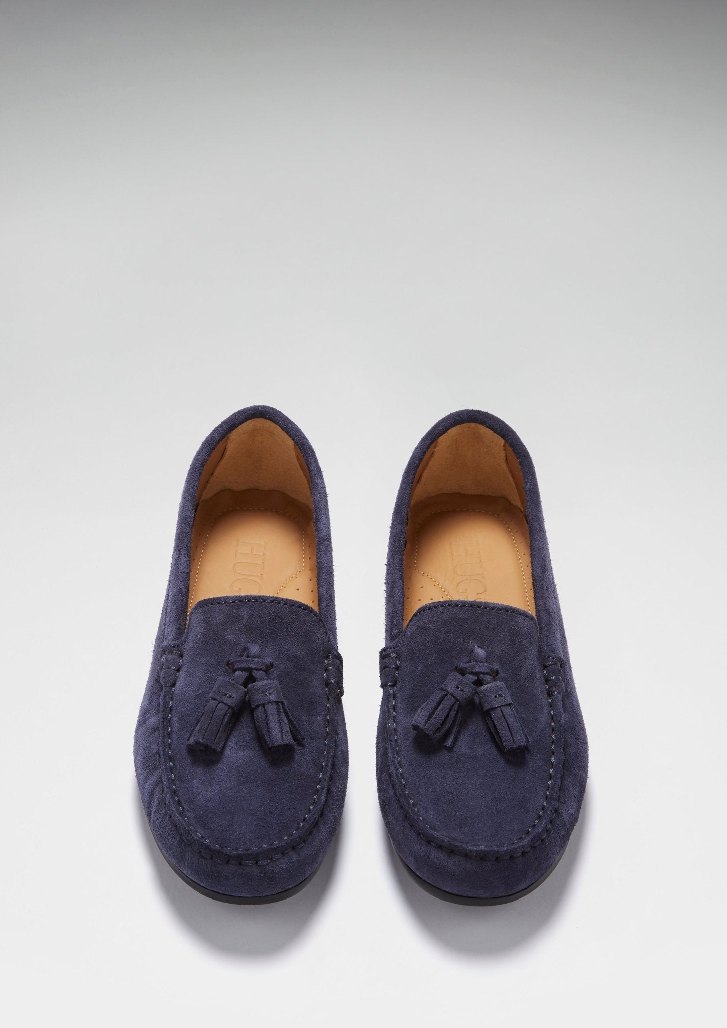Women's Tasselled Driving Loafers Full Rubber Sole, navy blue suede - Hugs & Co.