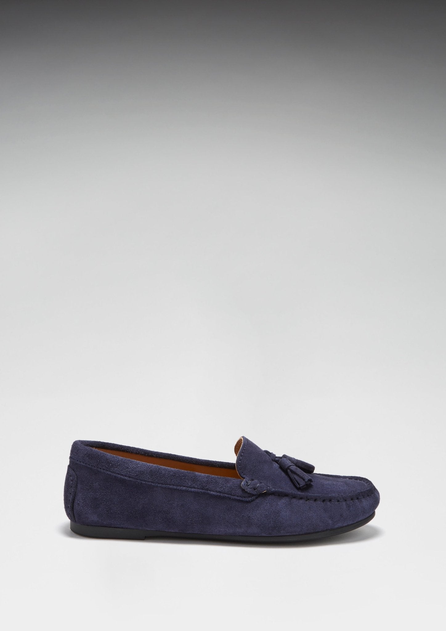 Women's Tasselled Driving Loafers Full Rubber Sole, navy blue suede - Hugs & Co.