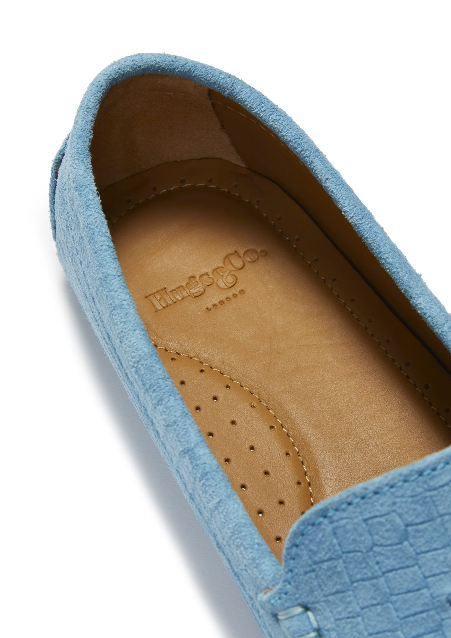 Women's Tasselled Driving Loafers, blue embossed suede - Hugs & Co.