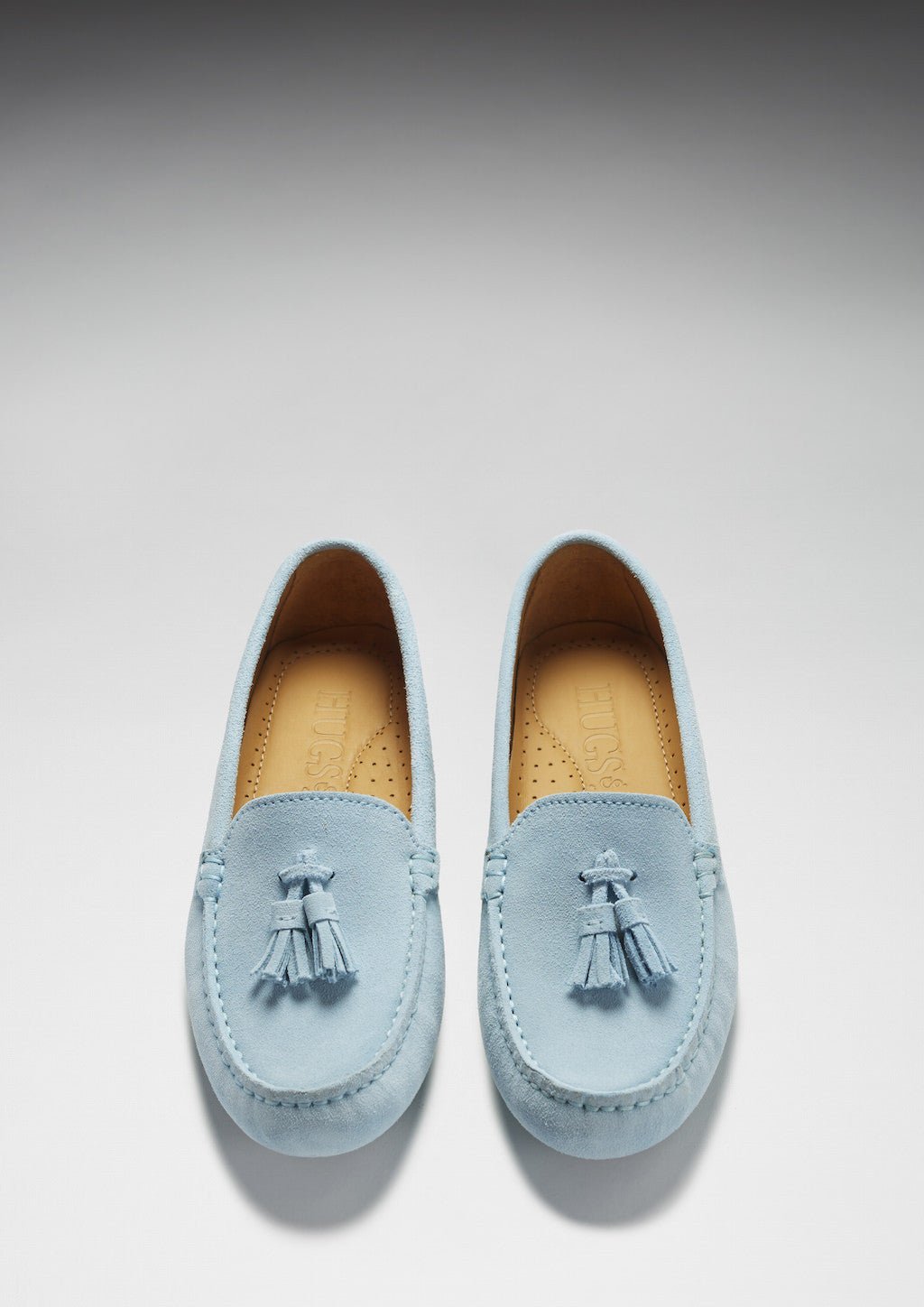 Women's Tasselled Driving Loafers, sky blue suede - Hugs & Co.