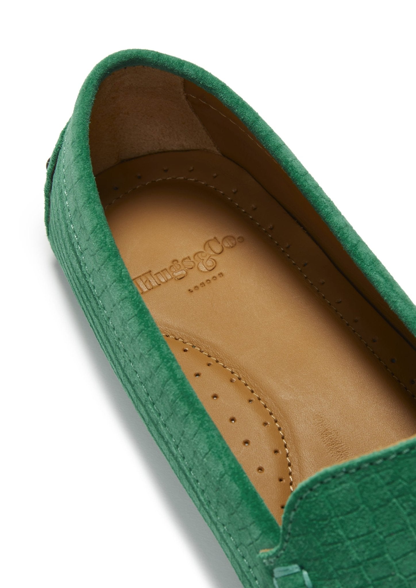 Women's Tasselled Driving Loafers, emerald embossed suede - Hugs & Co.
