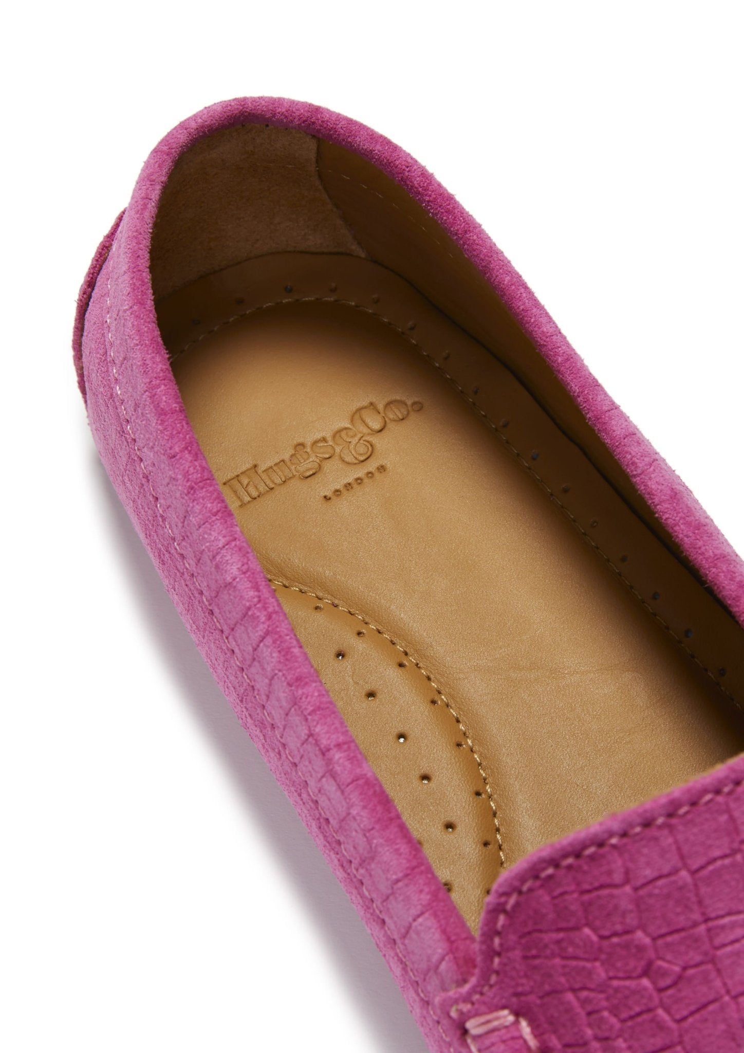 Women's Tasselled Driving Loafers, pink embossed suede - Hugs & Co.