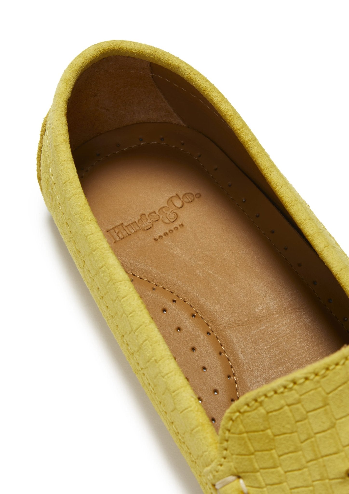 Women's Tasselled Driving Loafers, yellow embossed suede - Hugs & Co.