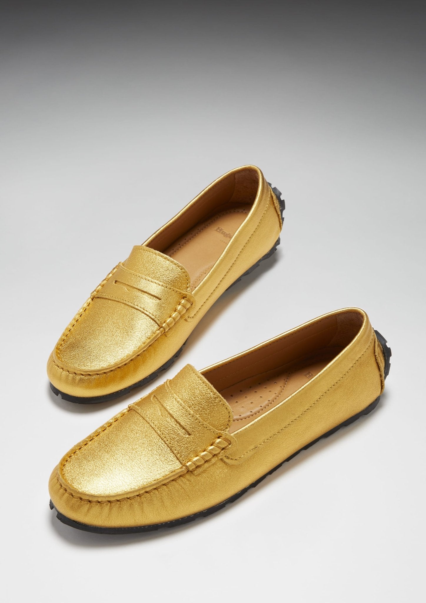 Women's Tyre Sole Penny Loafers, yellow gold leather - Hugs & Co.
